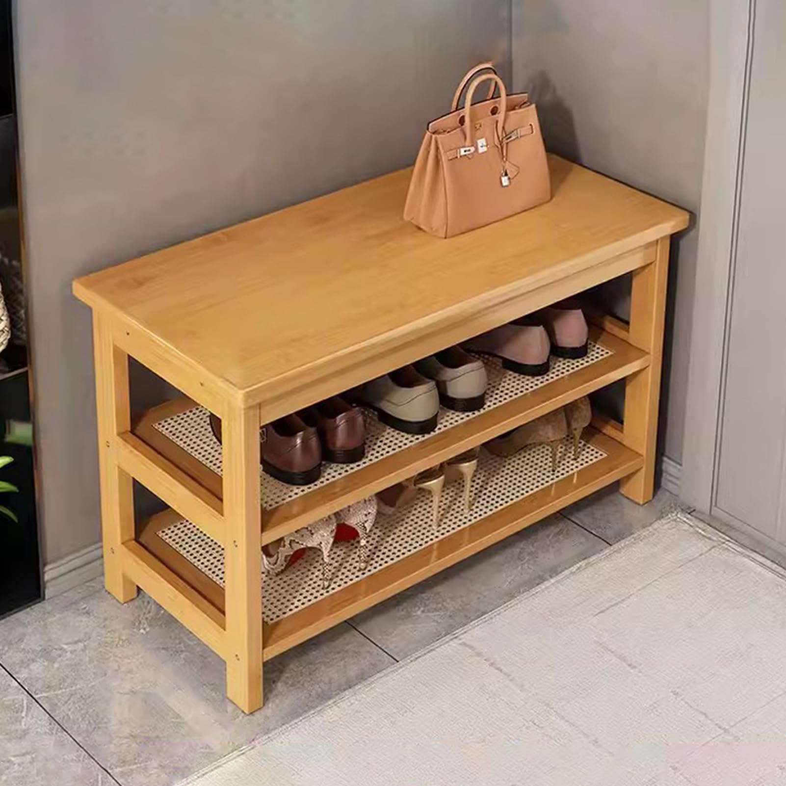 Banc de rangement à chaussures en bois noble pour entrée raffinée