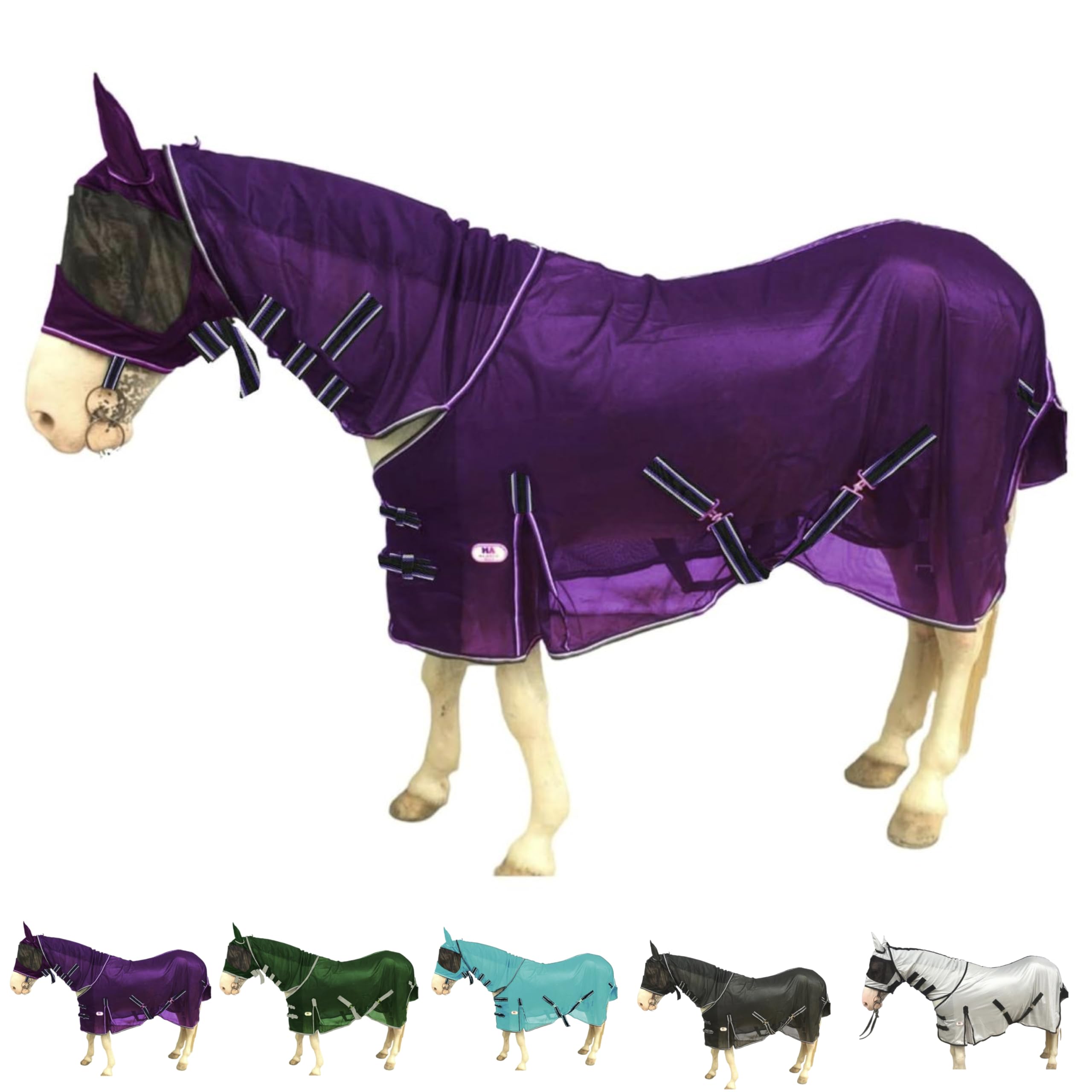 Majestic Ally Horse Fly Sheet with Neck Cover and Head Mask, Breathable, UV and Bite Protection, Adjustable Straps, Turnout Accessory (Purple, 6') โ image 1