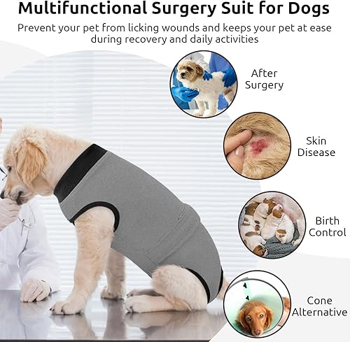 Miniatura 4 de Queenmore Traje de recuperación para perros y gatos después de la cirugía, traje de recuperación quirúrgica para perros, mameluco, antilamer, para