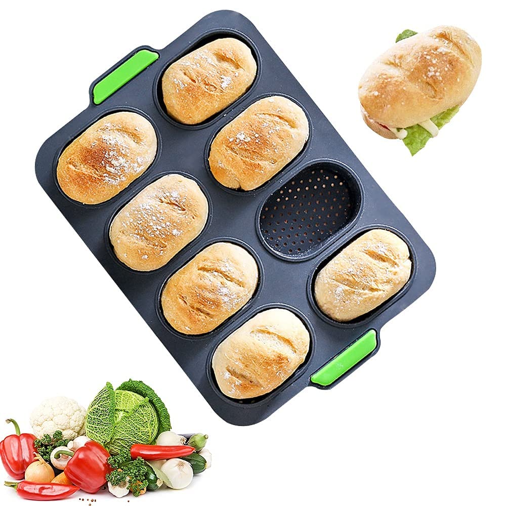 Joayuezo Baguette Pans for Baking French Bread Pans for Baking Silicone Loaf Roll Pan Cake Baking Mold Tray Homemade Bread Making Tools Baking Accessories (Black)