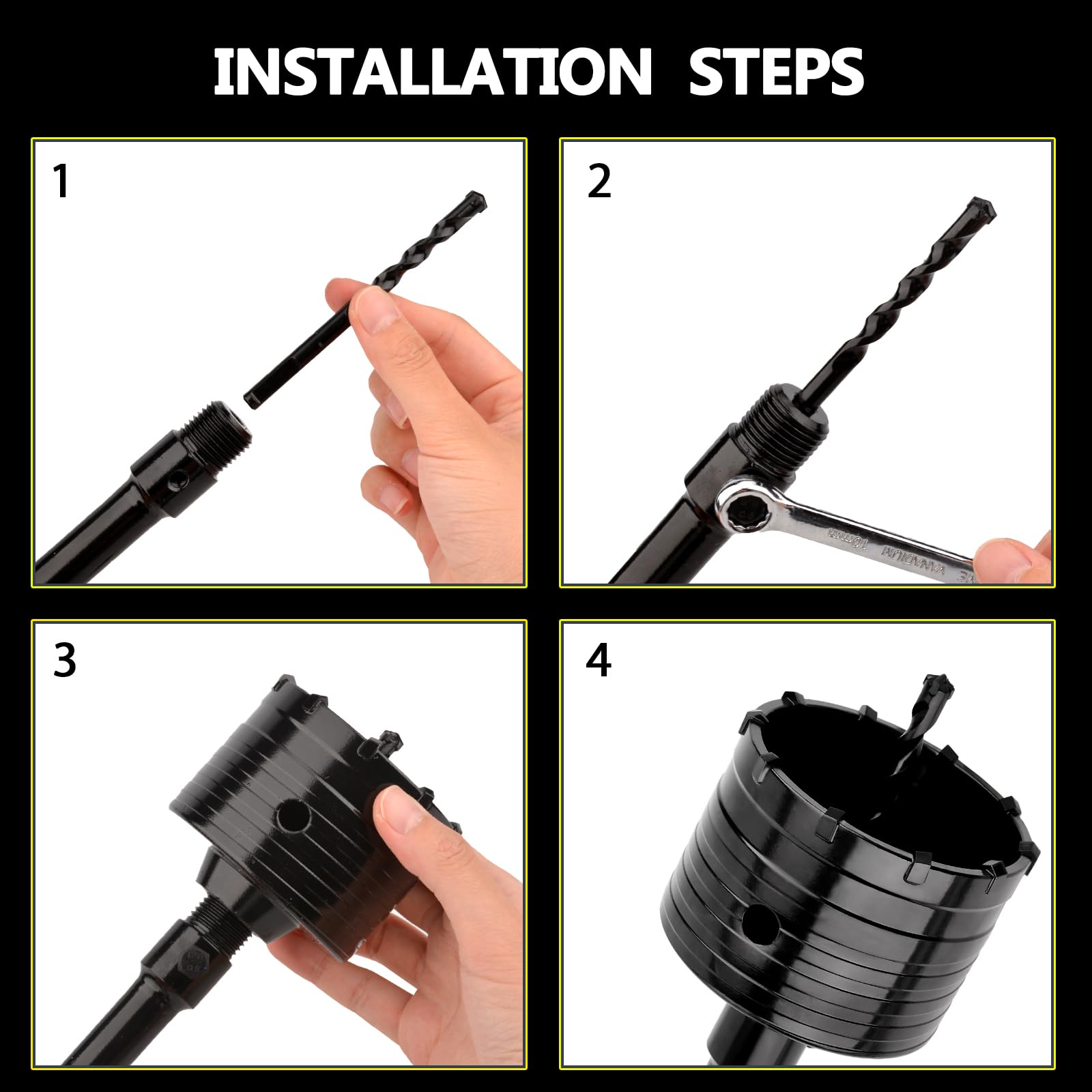 Foret pour béton - 130 mm - Avec tige de connexion SDS Plus de 220 mm - Scie-cloche pour maçonnerie - Dents en carbure de tungstène pour béton, ciment, brique, mur, pierre
