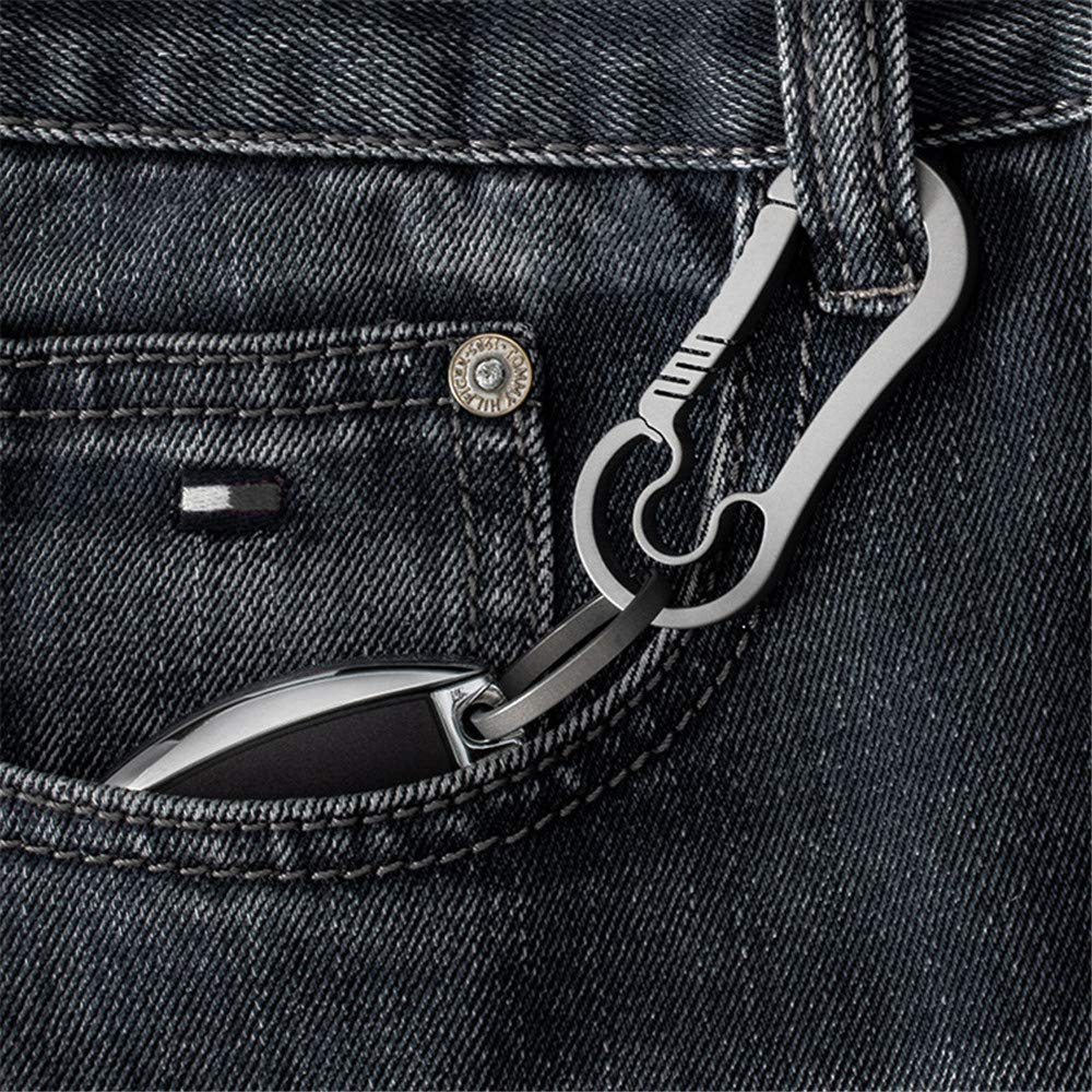 KUNSON Ultralight Aviation Titanium Anti-Lost Keychain Carabiner Creative CNC Chamfer Smooth Design Quick Release Keychain 26mm Titanium Key Ring (Original color)