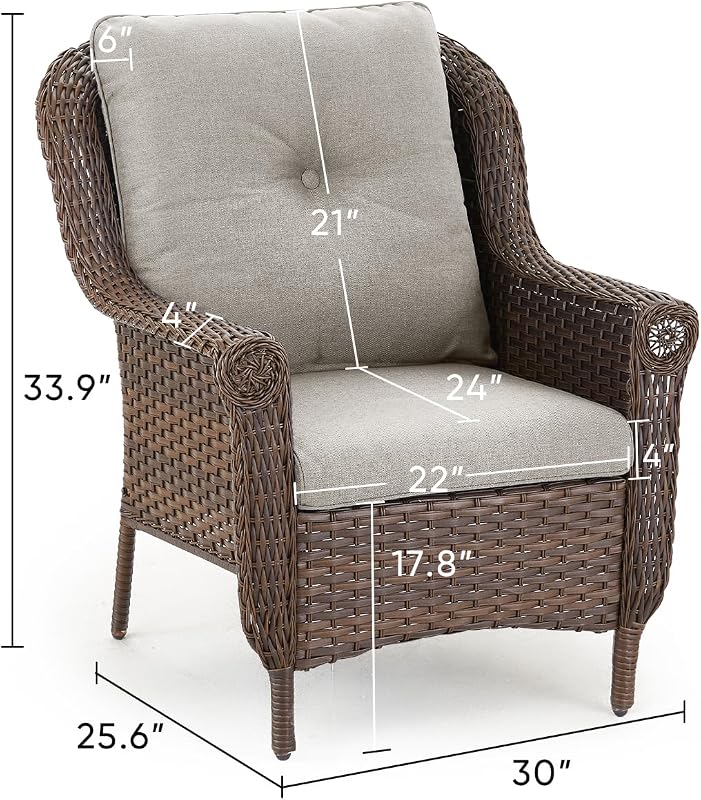 ACTREST Patio Wicker Chairs Outdoor Furniture Chair - Set of 2 Outside All Weather Lawn Dining Brown Rattan Armchair with High Back&Deep Seating for Deck Porch Balcony Backyard Garden - Beige image 3