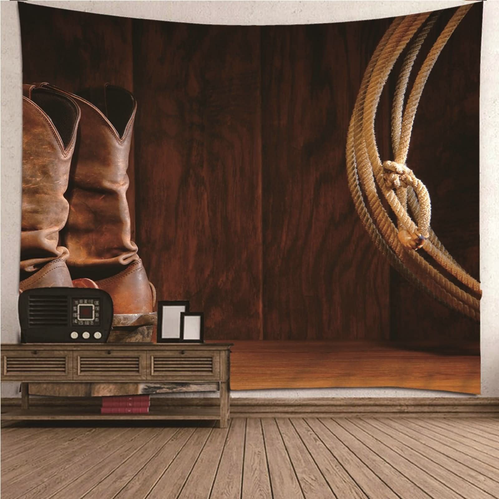 Gobelin ścienny do sypialni, dekoracje ścienne, buty i liny, poliester, brązowy, 150 x 130 cm, do wnętrz