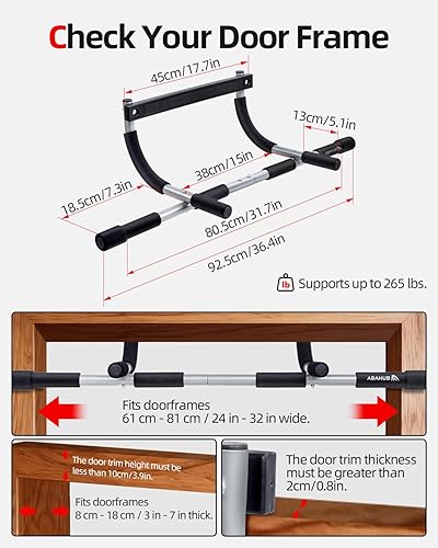 Miniatura 4 de Abahub Barra de dominadas para el hogar, soporte de puerta para apartamentos, entrenador de fuerza resistente de 440 libras  Ahorro de espacio de