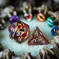 Vista 4 de Cusdie Dados DND de 7 troqueles, juego de dados poliédricos rellenos de globo ocular, para juegos de rol, dados D&D (globo ocular marrón)