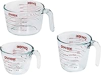 Pyrex Glass Measuring Cups Set 3-Piece (1, 2, 4 Cup) - Microwave, Oven, Dishwasher, Freezer Safe for Baking & Cooking