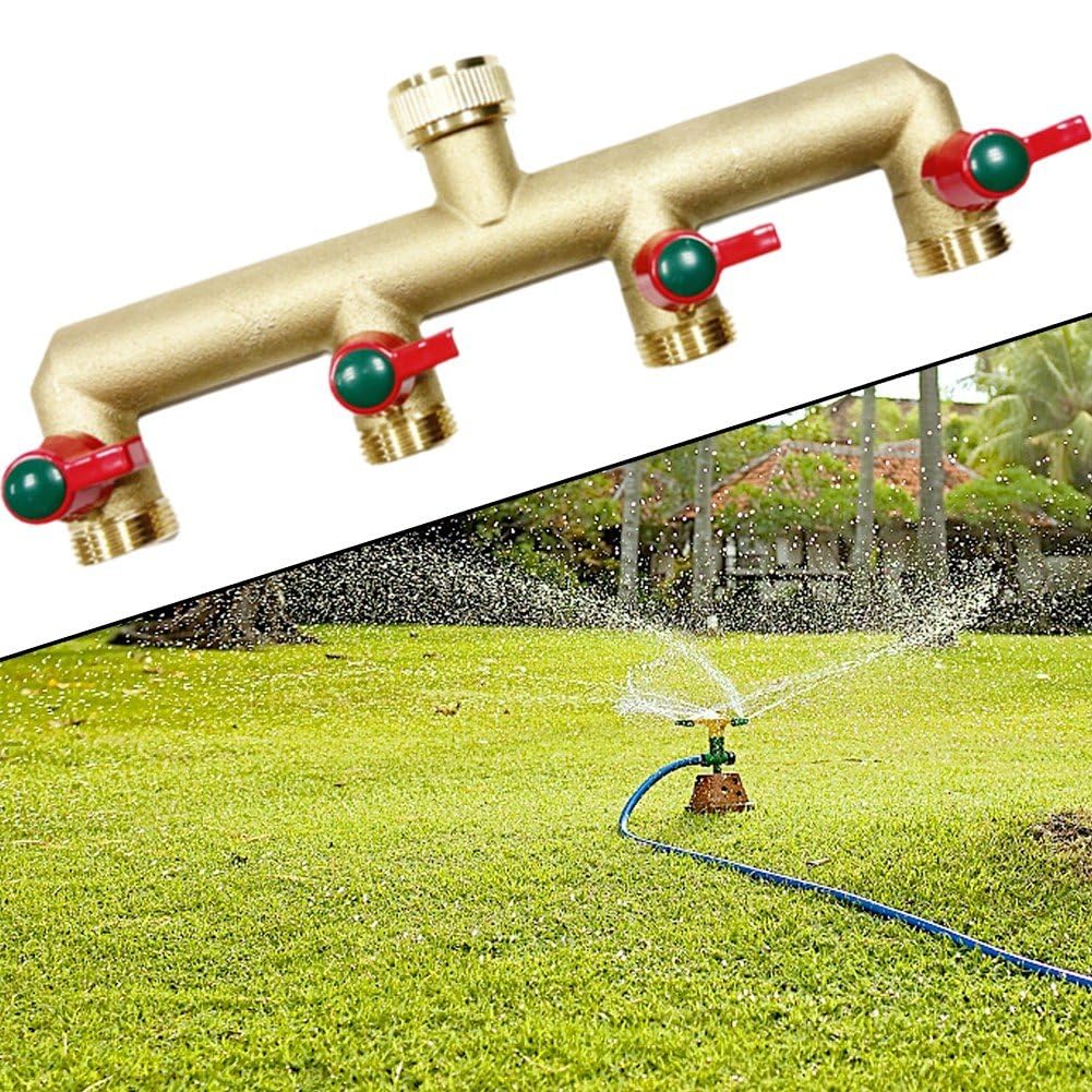 Sdoppiatore per Tubo Giardino in Ottone Massiccio, Distributore per Rubinetto 'Acqua in Ottone a 4 Vie, Raccordo Rapido per Tubo Giardino a Prova di Perdite (3/4 di Pollice)