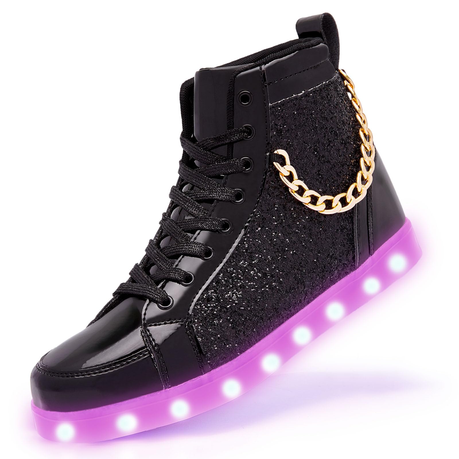 BosenHuluLight Up Shoes Women Men, USB Charging LED Glitter Chain Sneakers High Top Couple Dancing Shoes Halloween Glowing Flashing Luminous Trainers