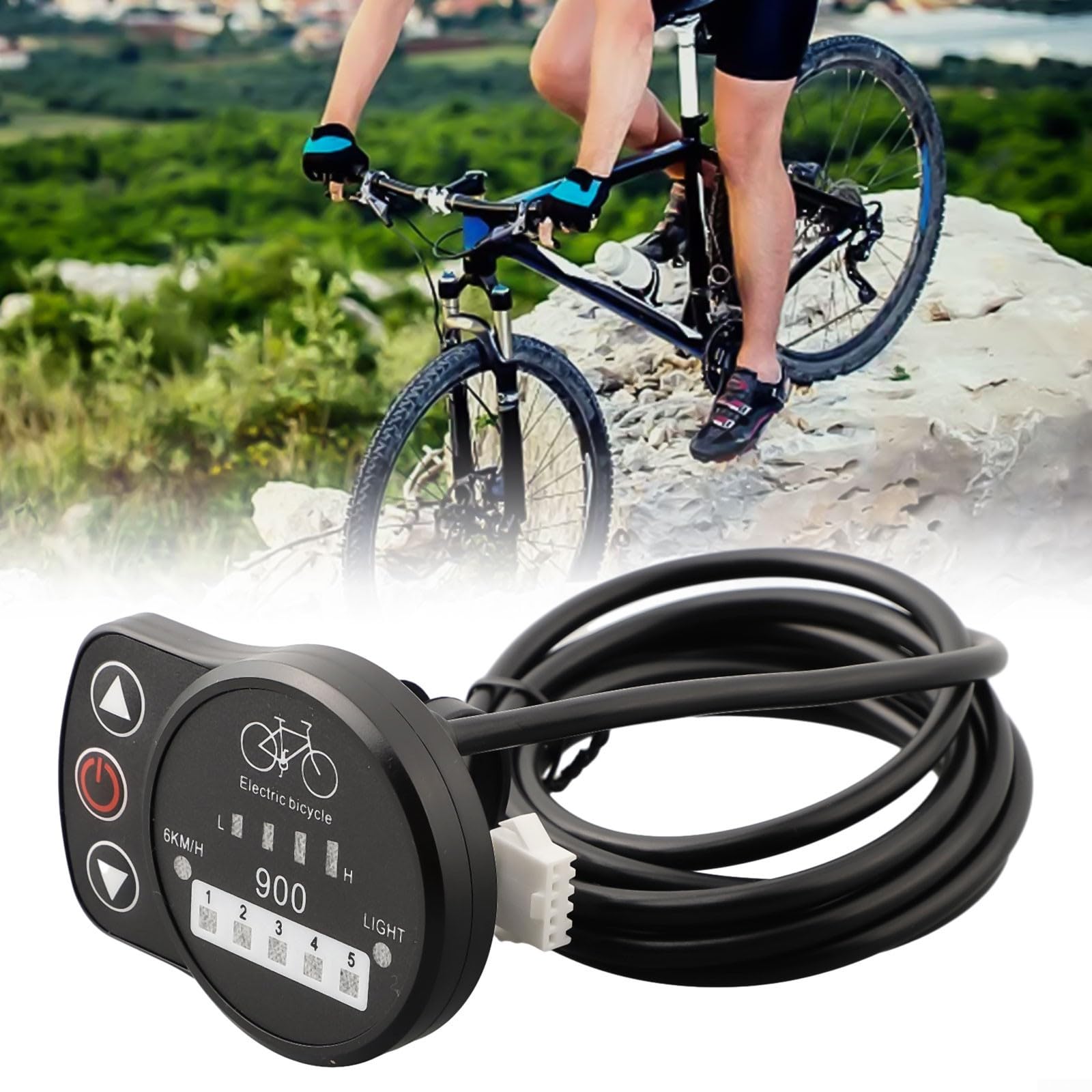 LED900S Pannello di controllo per bici elettrica per sistema KT 24 V 36 V 48 V con 5 modalità di assistenza e 6 km/h Walk Aid, 22,2 mm Bar Mount Display LCD per ciclismo