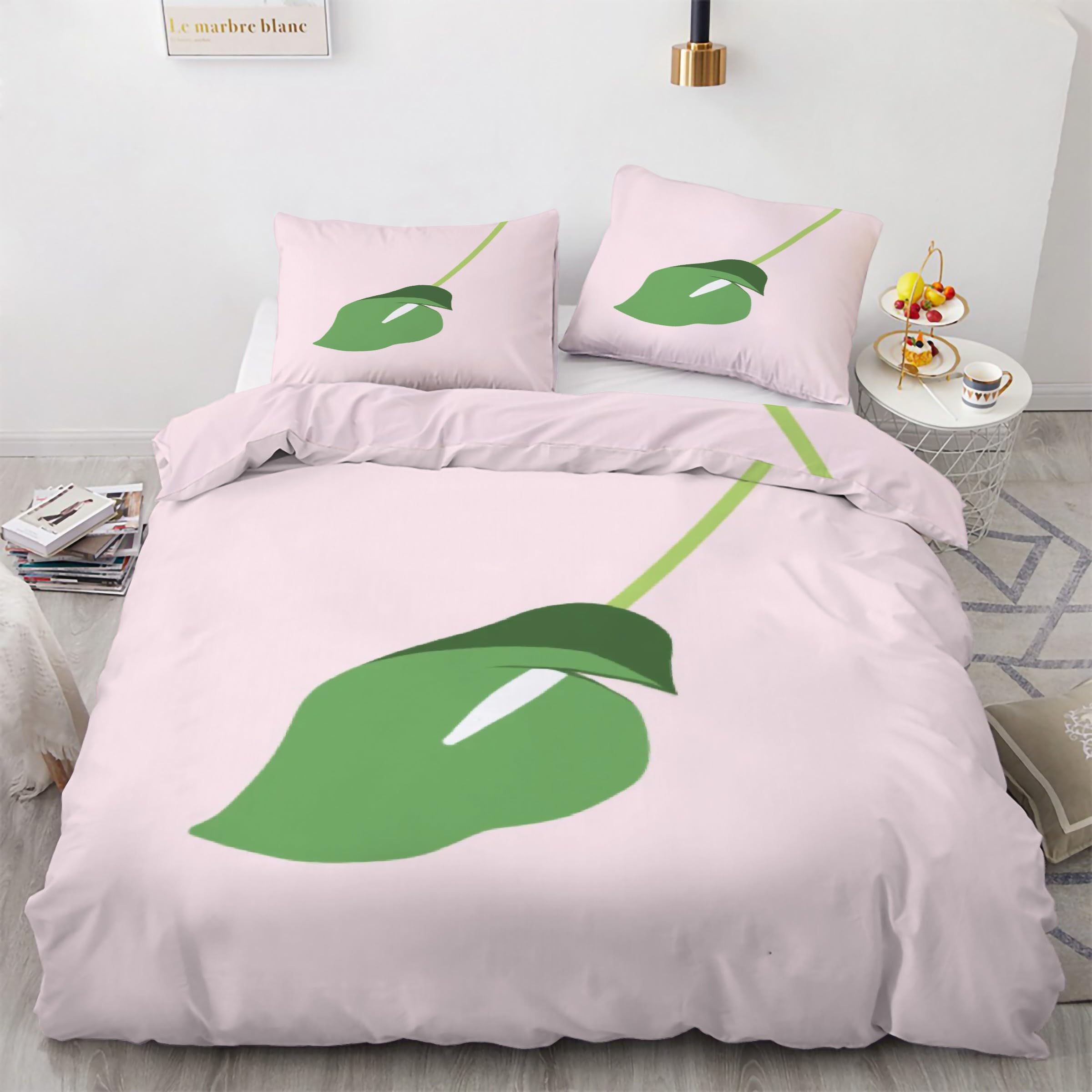 Parure de lit 90x190 feuille housse de couette rose microfibre fermeture éclair