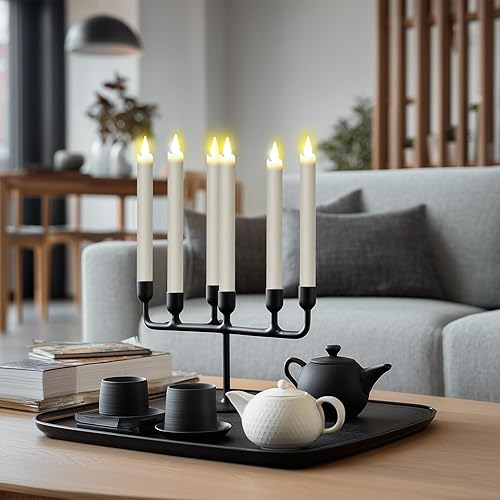 Miniatura 8 de Velas cónicas recargables sin llama, 6 unidades, velas LED cónicas parpadeantes con estación de carga y temporizador remoto para boda, Navidad,