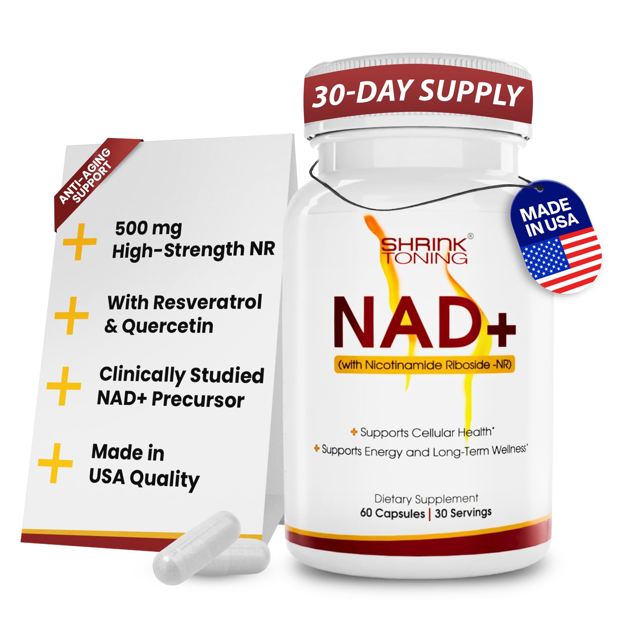 shrink Toning NAD+ Supplement with NR | Cellular Energy & Wellness Support | 60 Capsules | Nicotinamide Riboside