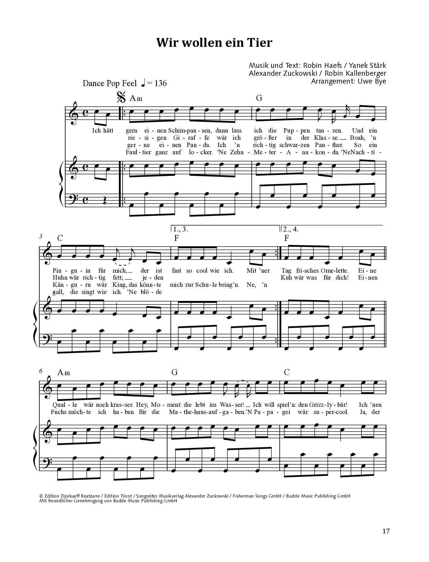 Die Schule der magischen Tiere: Das Songbook zum Film. 1. Gesang/Blockflöte, Klavier. Spielbuch.
