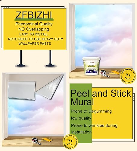 Miniatura 5 de Pink Cloud Mural Wallpaper for Bedroom Living Room Kids Room Colorful Rainbow Wallpaper (Not Peel n' Stick)