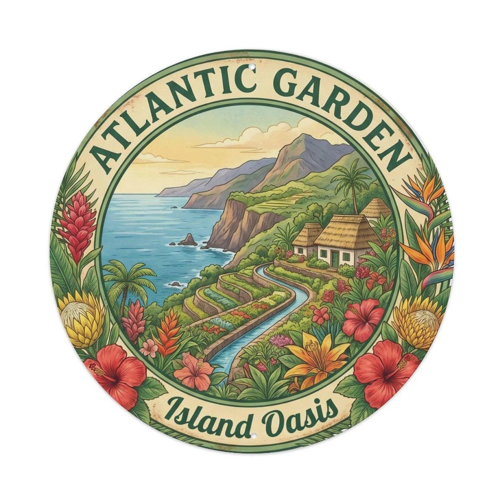 Madeira European Islands Classic Atlantic Europe Destination Metal Tin Sign Plaque Wall Decor for Cafe, Man Cave, Club Bar, Office, Home Garden Round Metal Poster 8x8Inch