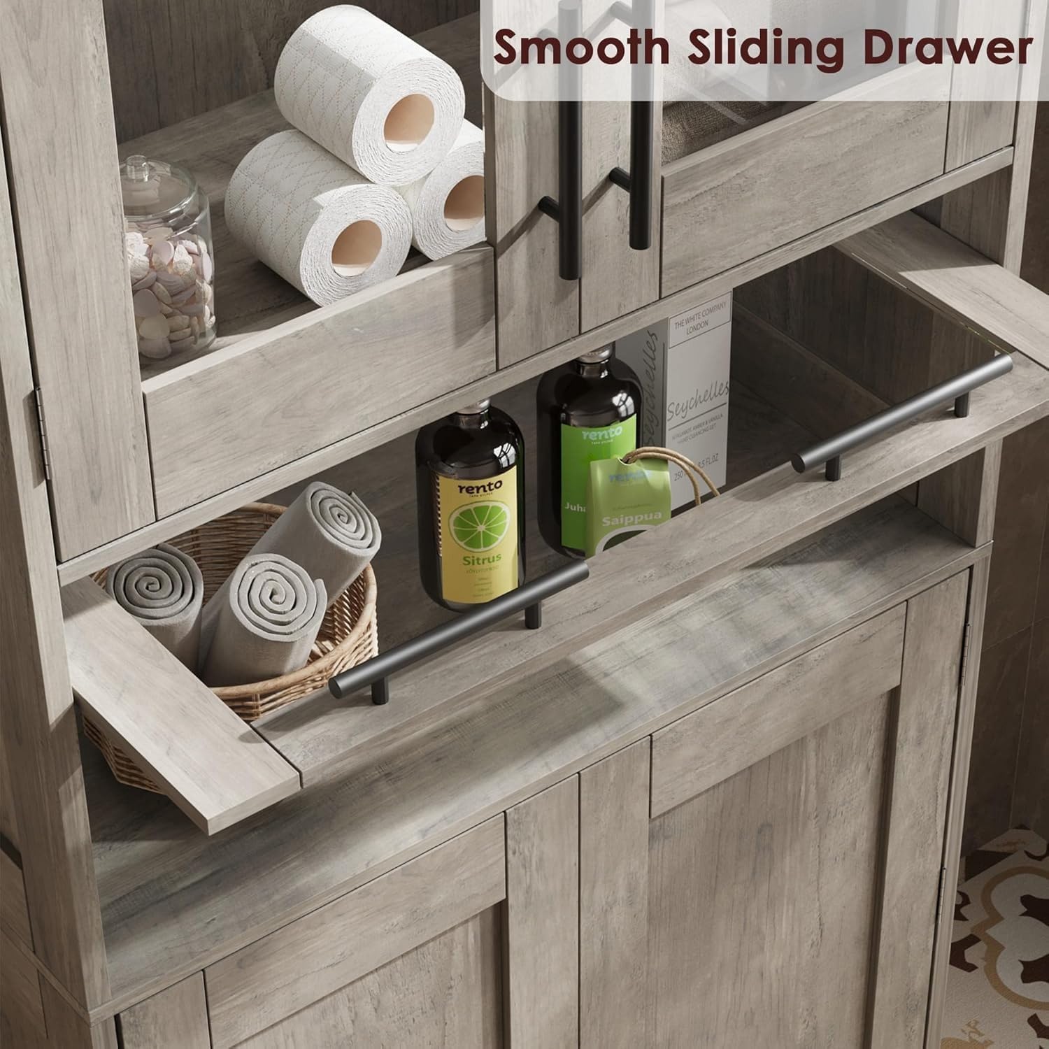 Armario de Baño de Doble Compartimento, Mueble de Baño con Puertas y Estante Ajustable, para Baño, Lavandería y Espacios Pequeños, Gris, 60×30×170 cm