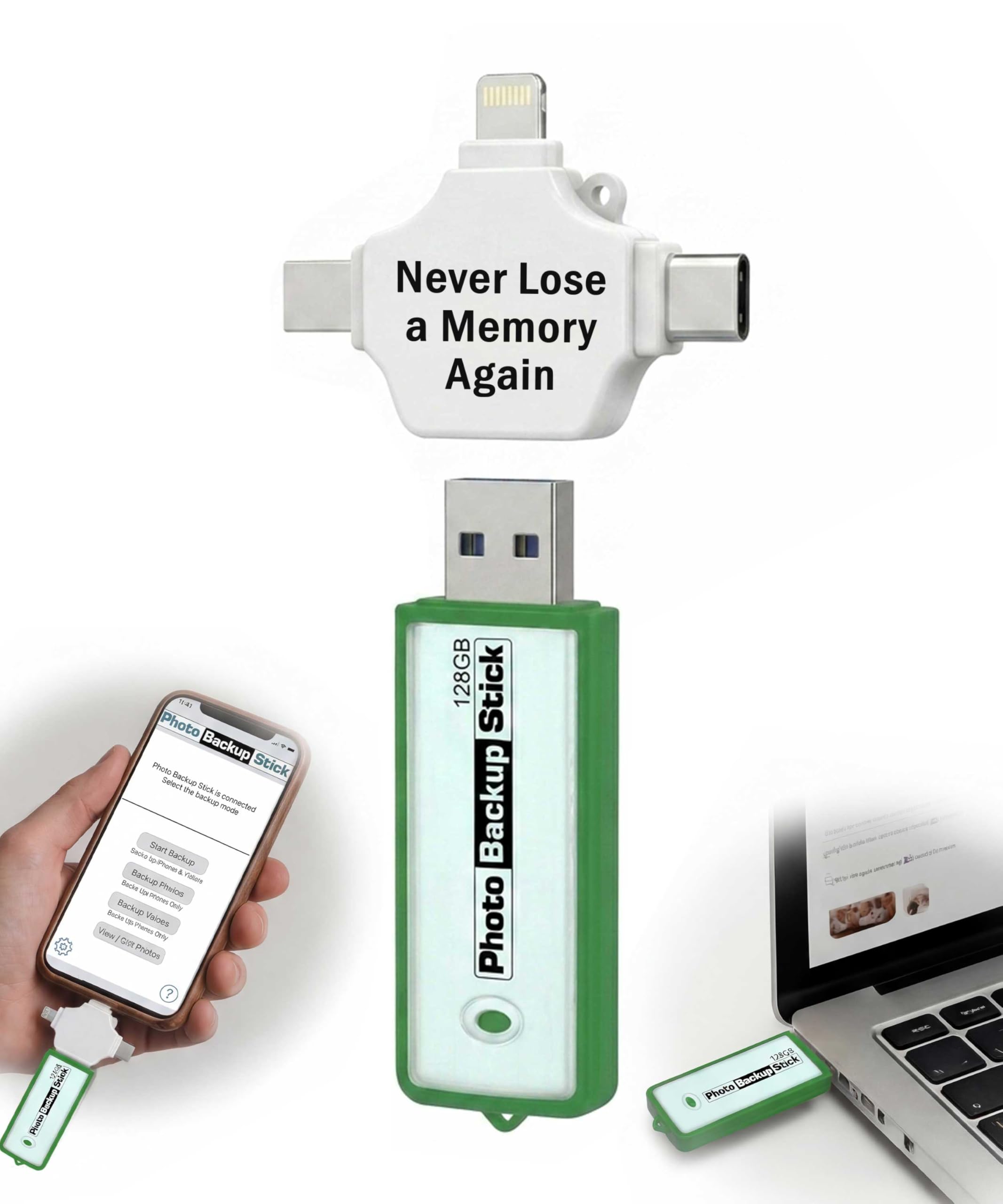 Palo de copia de seguridad de fotos para ordenadores - Herramienta USB 3.0 de copia de seguridad de imagen y vídeo (128 GB)