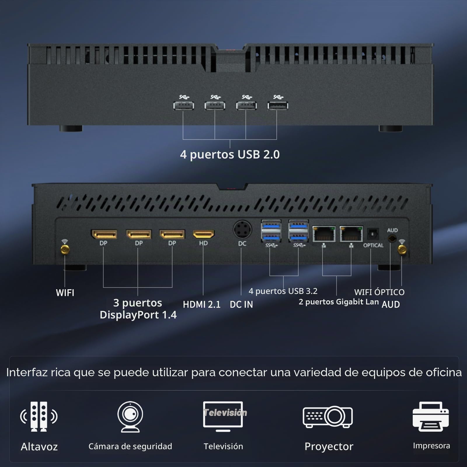 Mini Gaming PC, Ordenador de Sobremesa i9-14900F 24 Núcleos hasta 5.8GHz, 64G DDR5, 2T M.2 PCIE4.0 SSD, Win-11 Pro, GeForce RTX4070 12G, Cuatro Pantallas, 8K@60Hz, Doble LAN, WiFi6E/BT5.3
