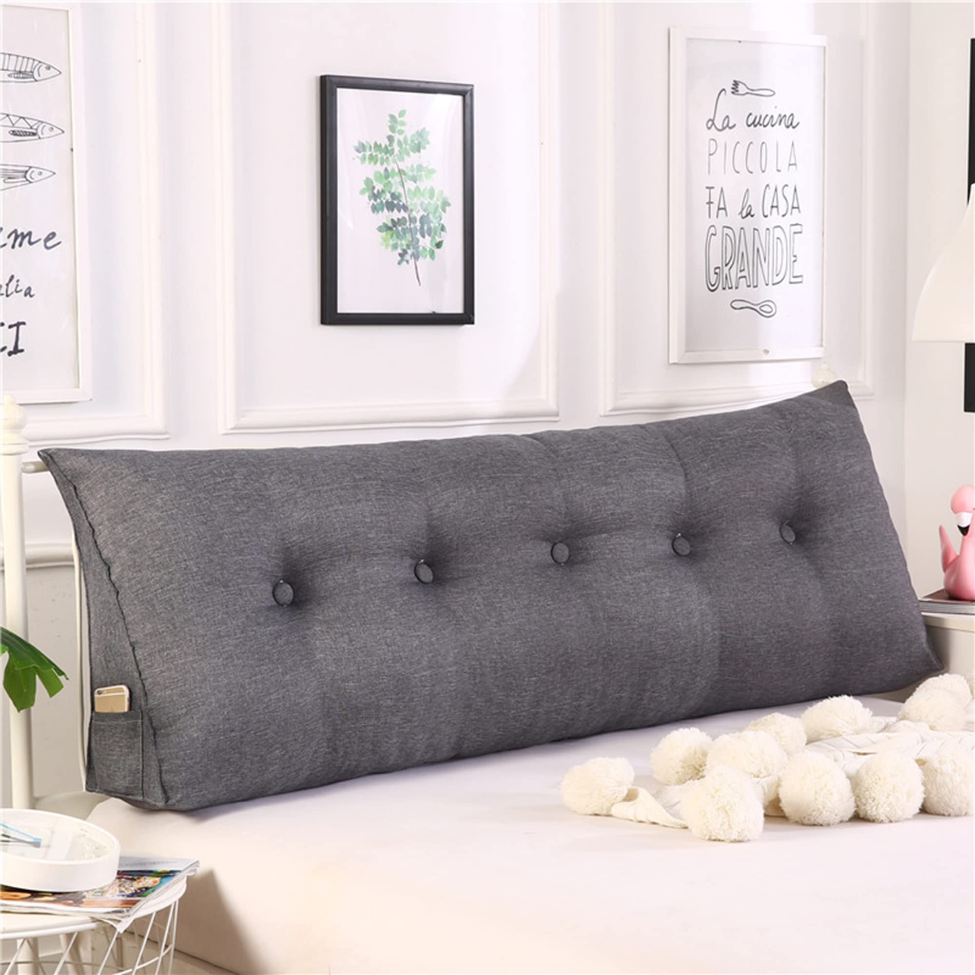 Scumlovy Large Headboard Pillow Bed Reading Triangle Backrest Cushion Triangular Bedside Bolster Support Lumbar for Day Sofa,200x50x20cm,Dark Grey