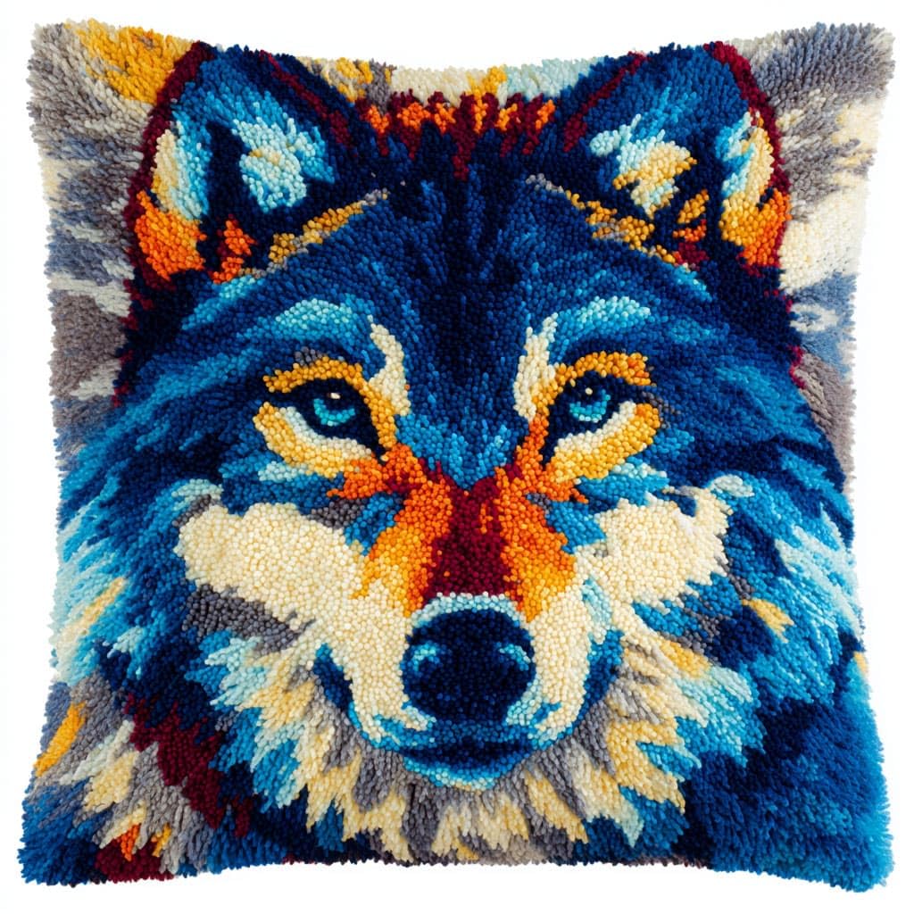Henypt DIY Latch Hook Rug Kits,Latch Hook Cushion Kits, Wolf