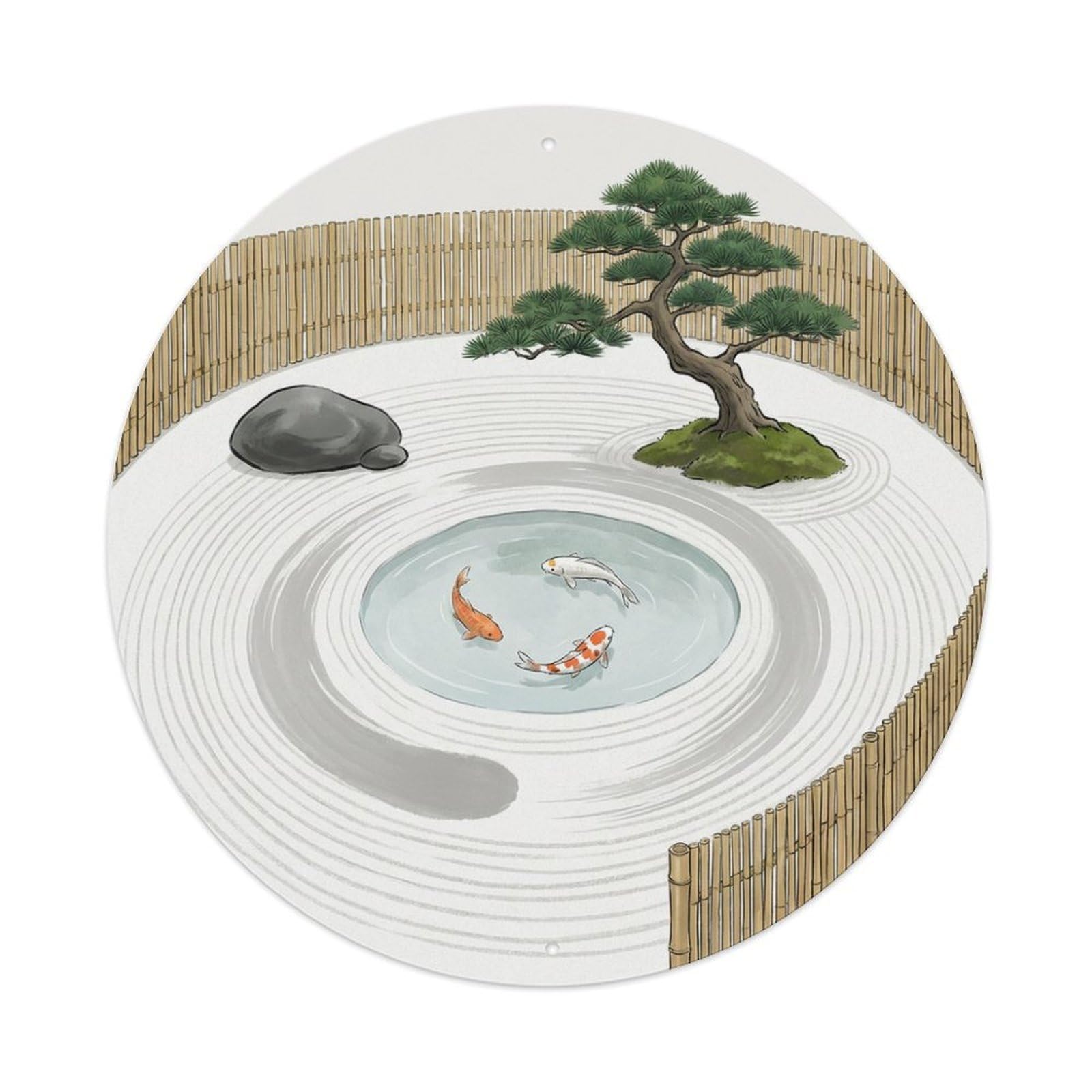 Galvaxio Style Japanese Koi Fish Zen Circle Meditation Metal Tin Sign