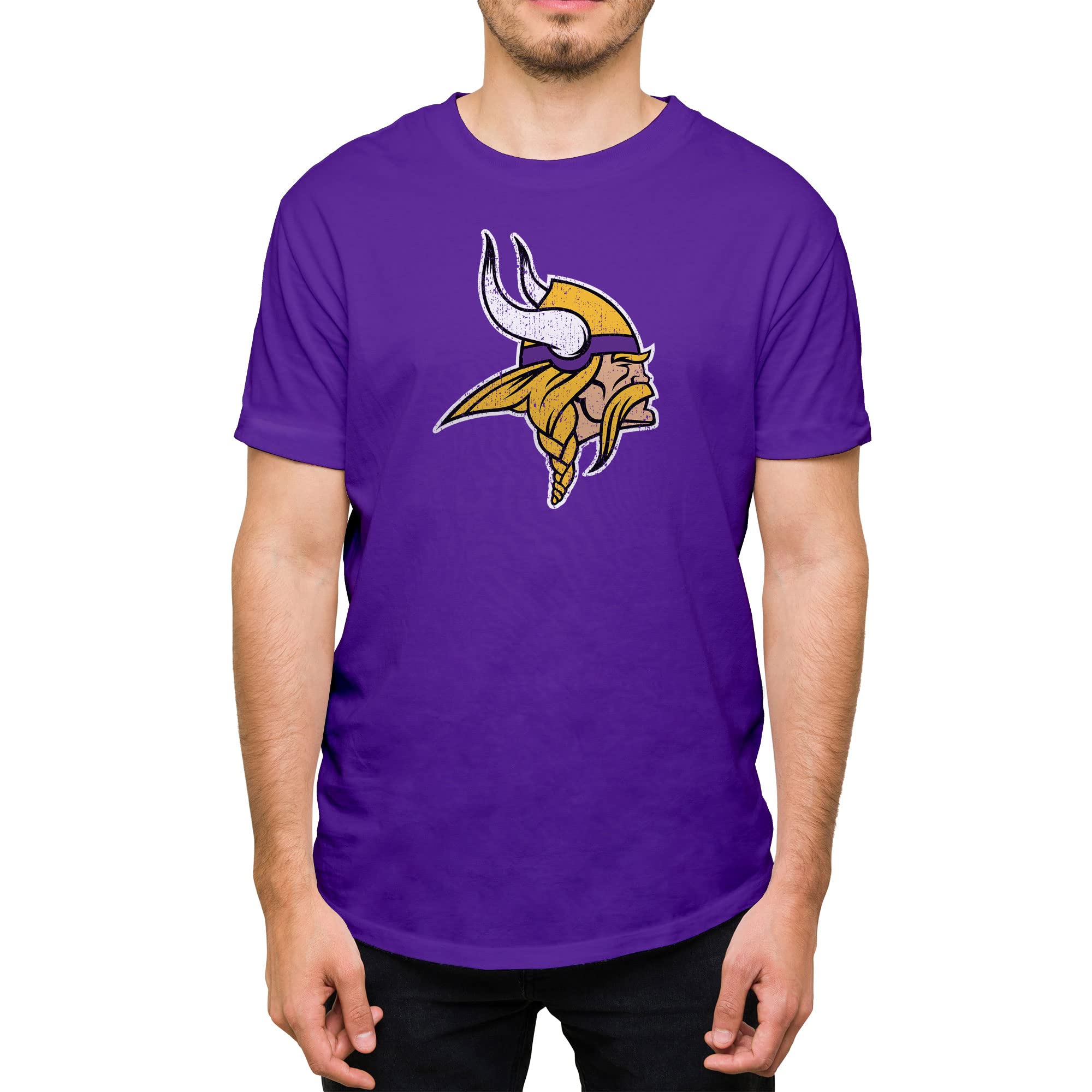 Hybrid Sports NFL - Distressed Team Logo - Officially Licensed Adult Short Sleeve Fan Tee for Men & Women, Minnesota Vikings - Purple, L — image 1