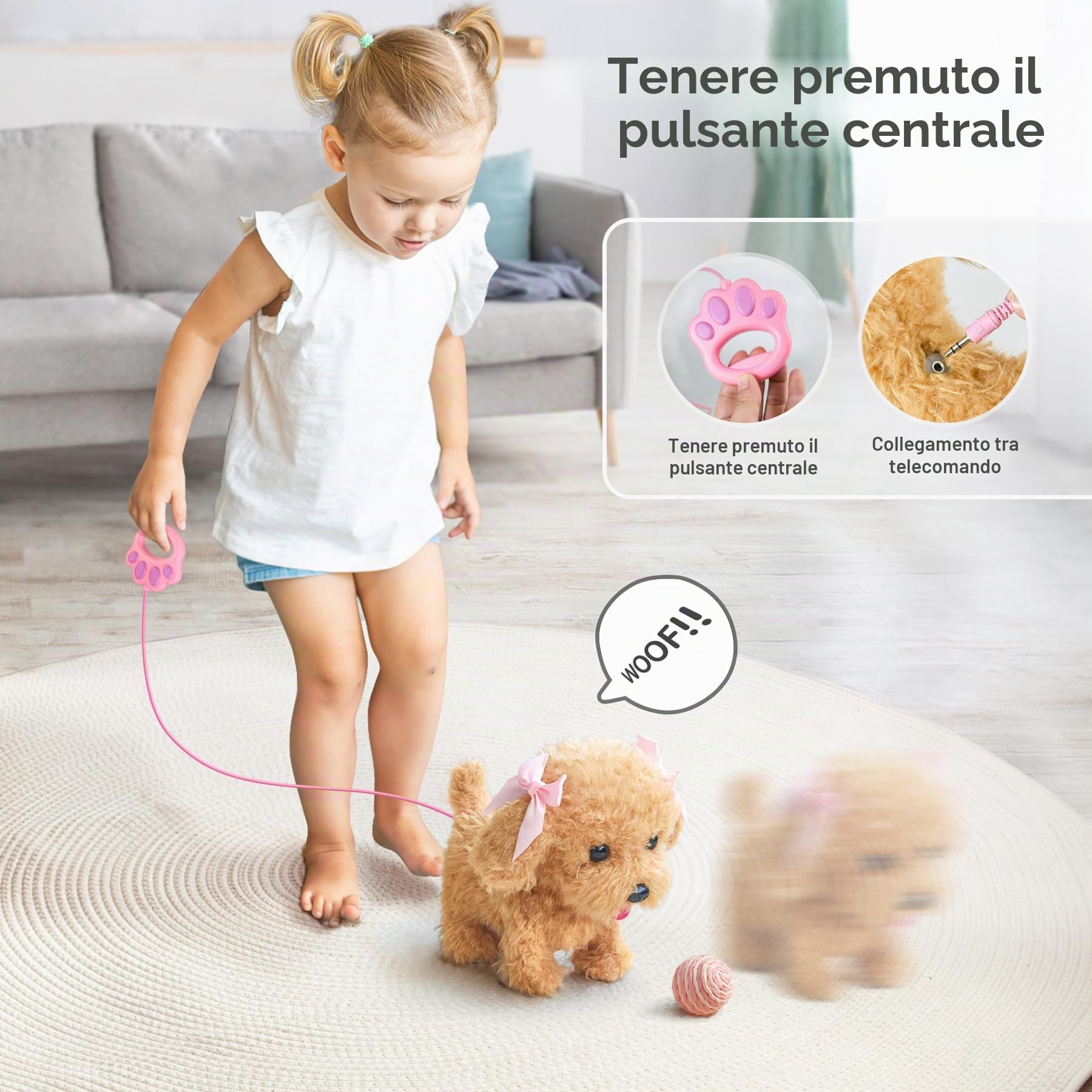 Cane da Compagnia Interattivo Con Funzione, Peluche Giocattolo Con Camminare, Abbaiare, Sventolare la Coda, Elettronico Telecomandato per Bambini
