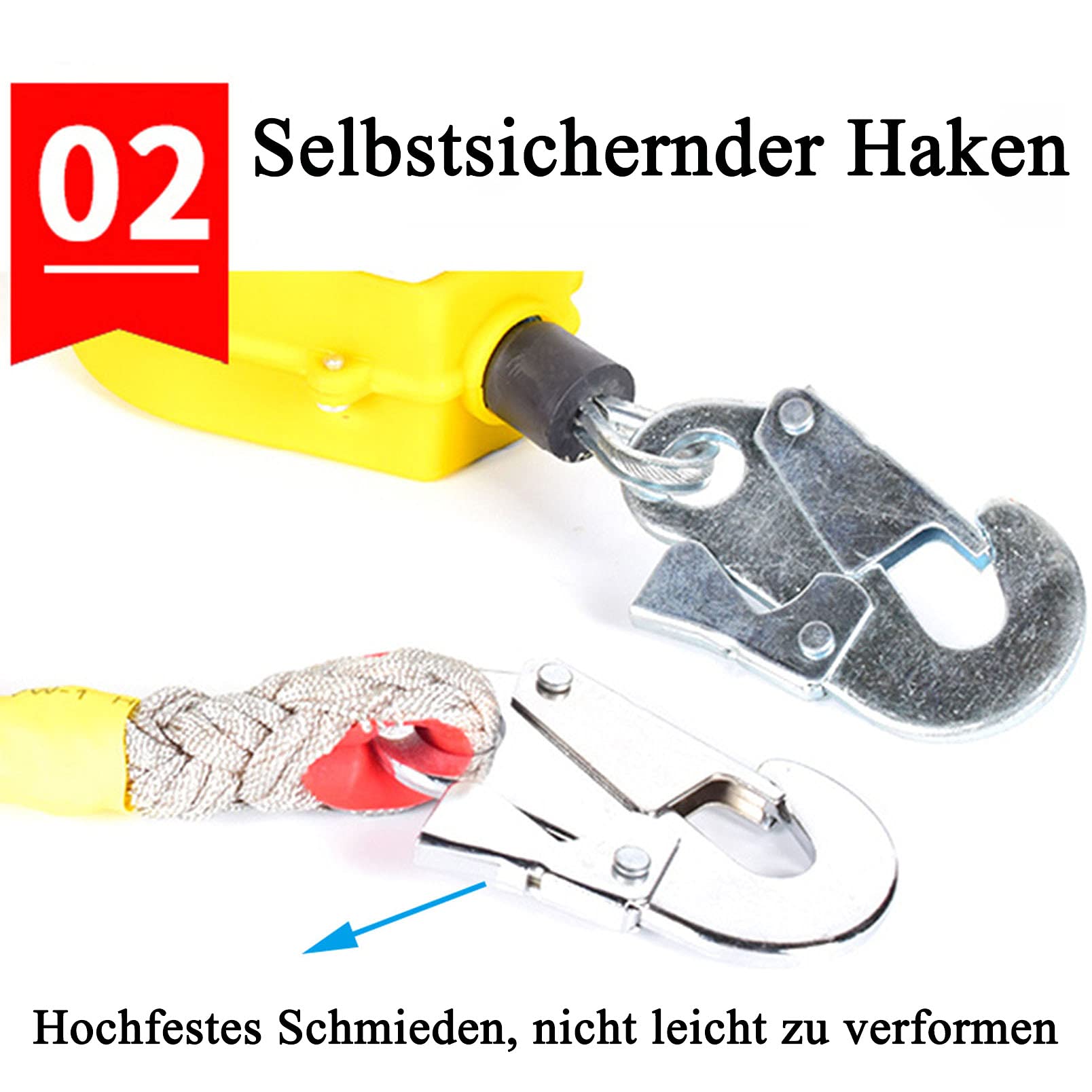 Einziehbare Höhensicherungsgerät, Absturzsicherung Fallschutz mit Selbsthemmende Funktion, Personenfallbegrenzer mit Stahlseil und Haken für Turmdrehkrane und Aufzüge, 3er Set