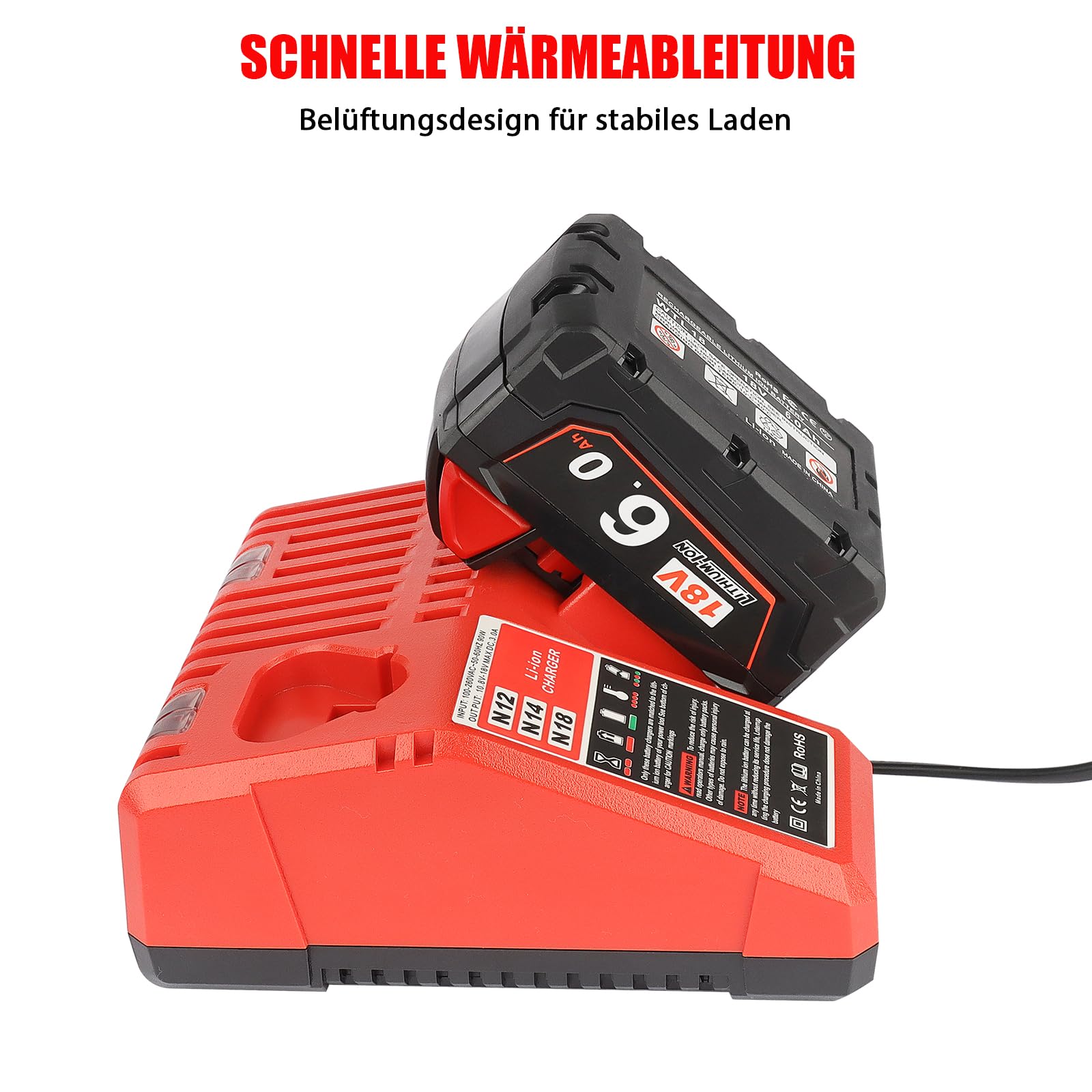 Waitley M12 M18 Ladegerät für Milwaukee 12V 18V Li-Ion Akku mit LED | Für Milwaukee 12V und 18V Li-Ion Akkus geeignet. Unterstützt verschiedene Akku-Modelle der M12- und M18-Serie