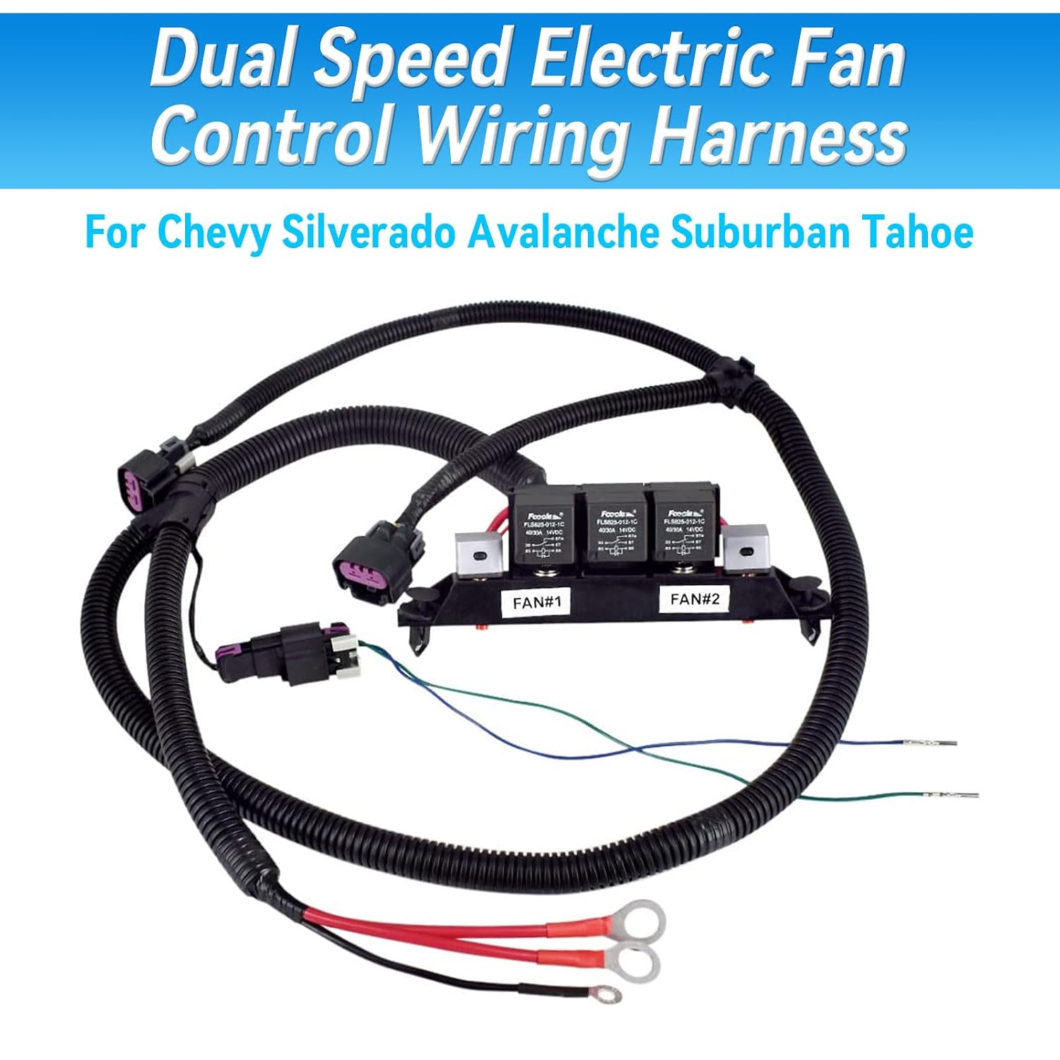 674-00923 Dual Speed Electric Fan Control Wiring Harness Kit Compatible with Chevy Silverado Avalanche Suburban Tahoe Avalanche & GMC Yukon Sierra Black