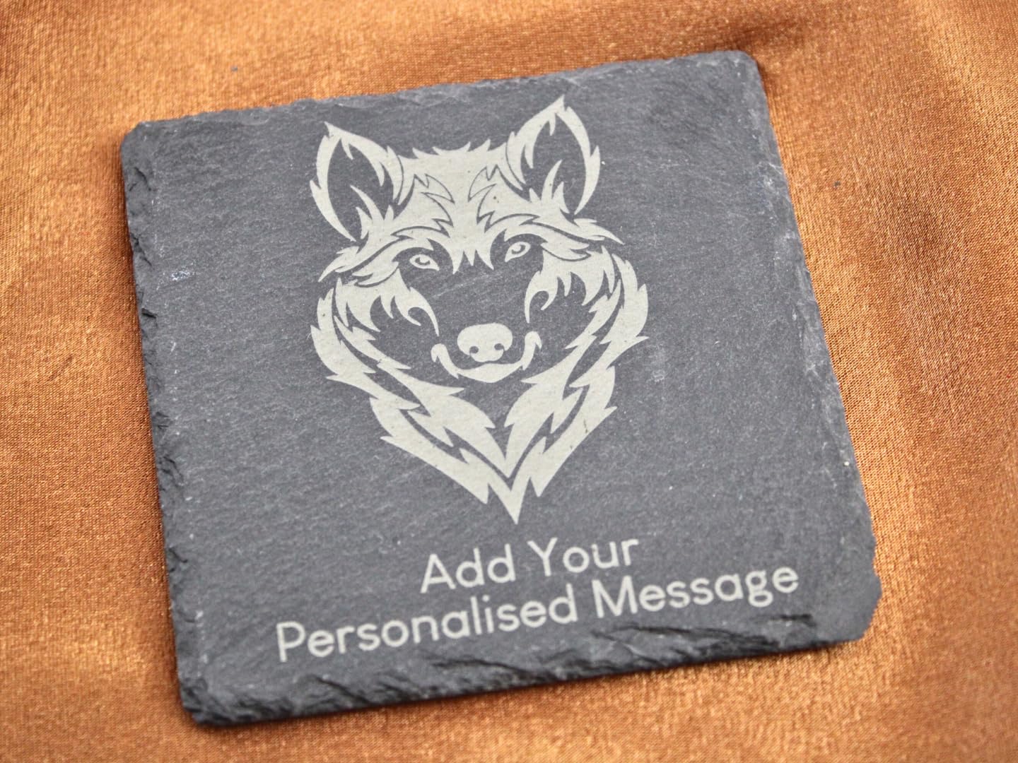 Tailored Touch Bespoke Gifts Multicolor Square Personalised Wolf Engraved Slate Coaster