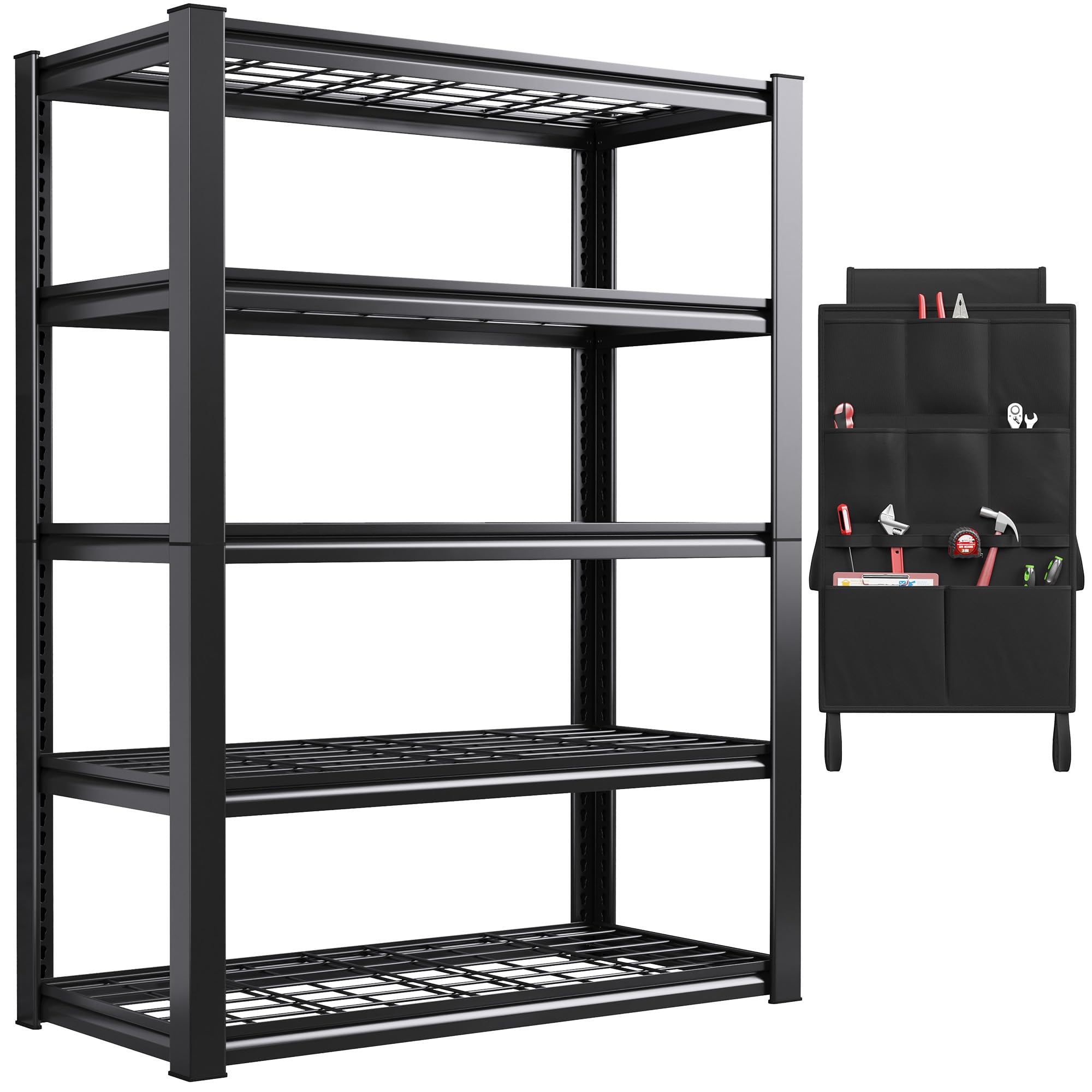 Sponsored Ad - REIBII Garage Shelving, 5-Tier Storage Shelves, Adjustable Heavy Duty Shelving Load 2000 LBS, Garage Storage Shelves with Tool Bags for Basement, Warehouse, Kitchen, 66" H x38 W x 15.7" D, Black
