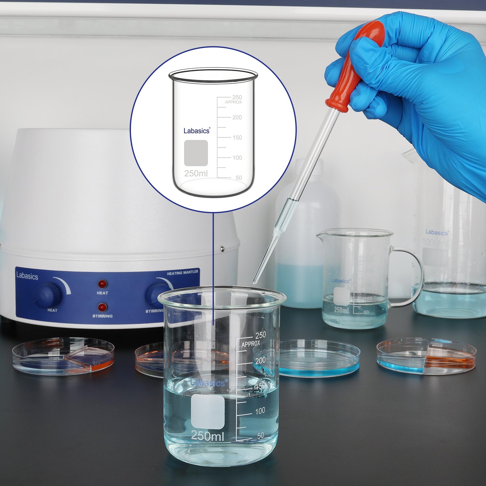 Labasics Becher in Vetro Borosilicato senza Beccuccio, Recipiente Resistente Agli Sversamenti per Miscelazione e Conservazione in Laboratorio, 100 ml