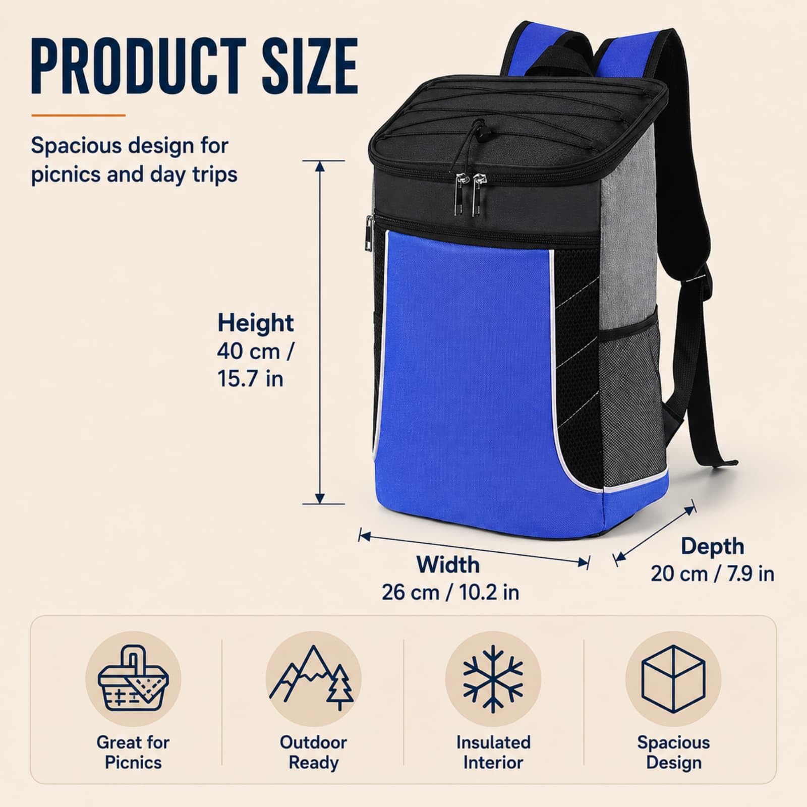 Surwin Zaino Frigo Termico Porta Pranzo Impermeabile 21L Blu 40x26x20cm