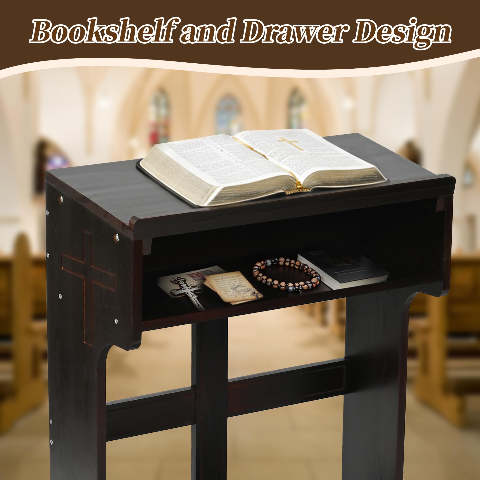 lesolar Panca per preghiera con cassetto, sedia da preghiera chiesa, sgabello tavolo con panca pieghevole, sgabello da preghiera inginocchiatoio da preghiera, regali religiosi per meditazione e