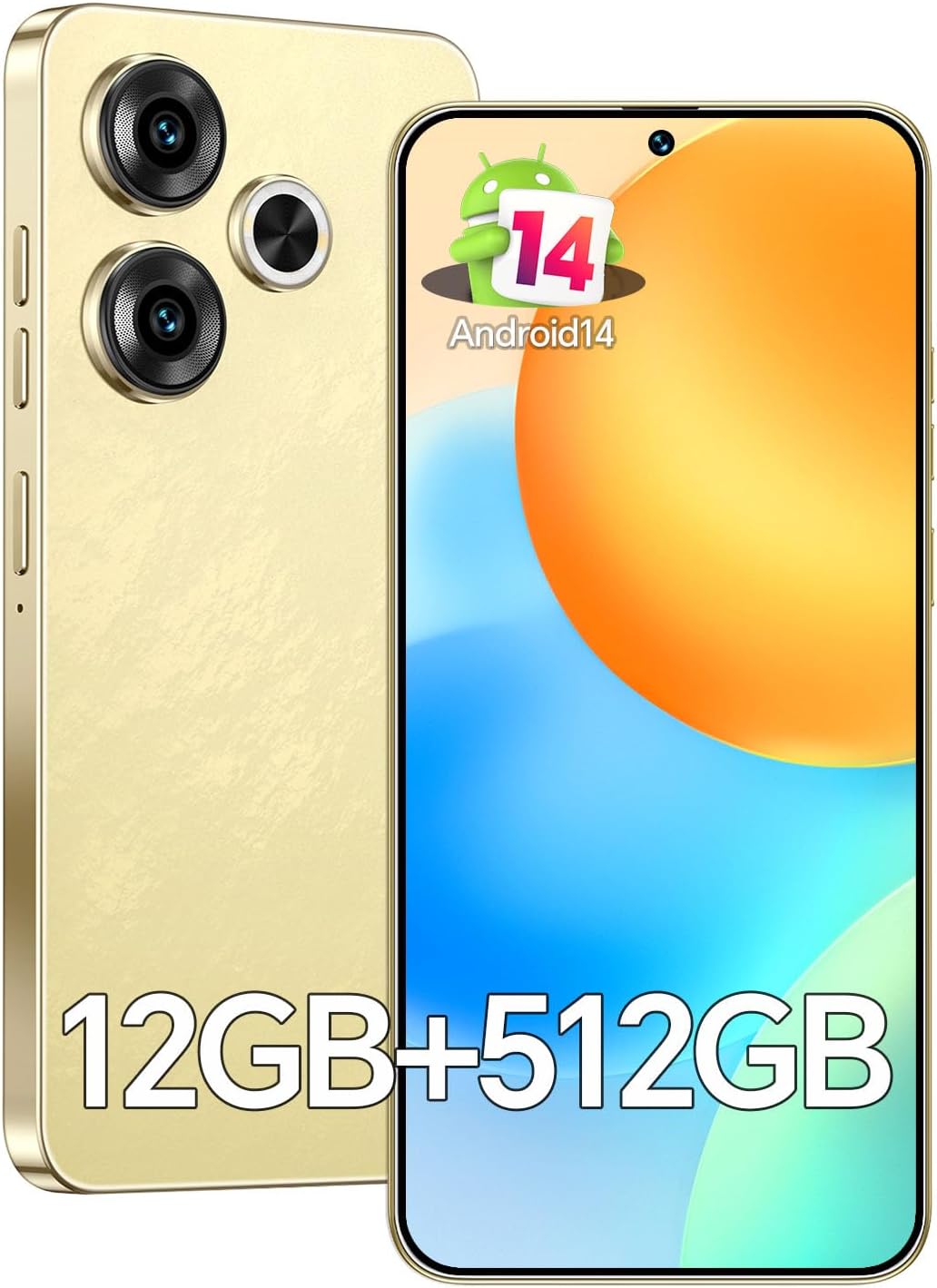 Unlocked Cell Phones G19, 12GB +512GB Android 14, 6.7″ HD+ 120Hz Smartphone 5G,48MP+108MP Dual Camera Android Phone, 6800mAh Battery, 5G Phone Face ID/Fingerprint Lock/GPS/Bluetooth/WiFi/Gold
