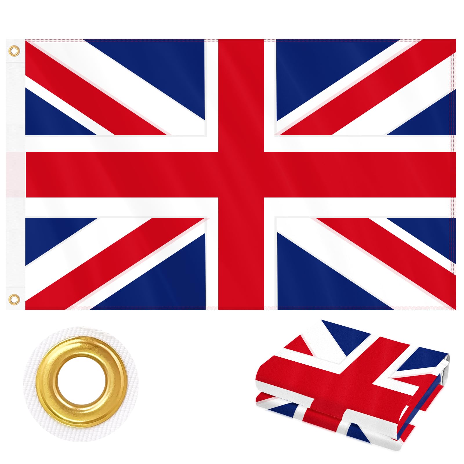 UK Flag 60 x 90 cm (2 x 3 ft) Outdoor, Double Sided Heavy Duty 210D Oxford Fabric | 4 Rows Stitching, Union Jack with 2 Brass Grommets for Wall, Garden, Indoor & Outdoor British National Decorations