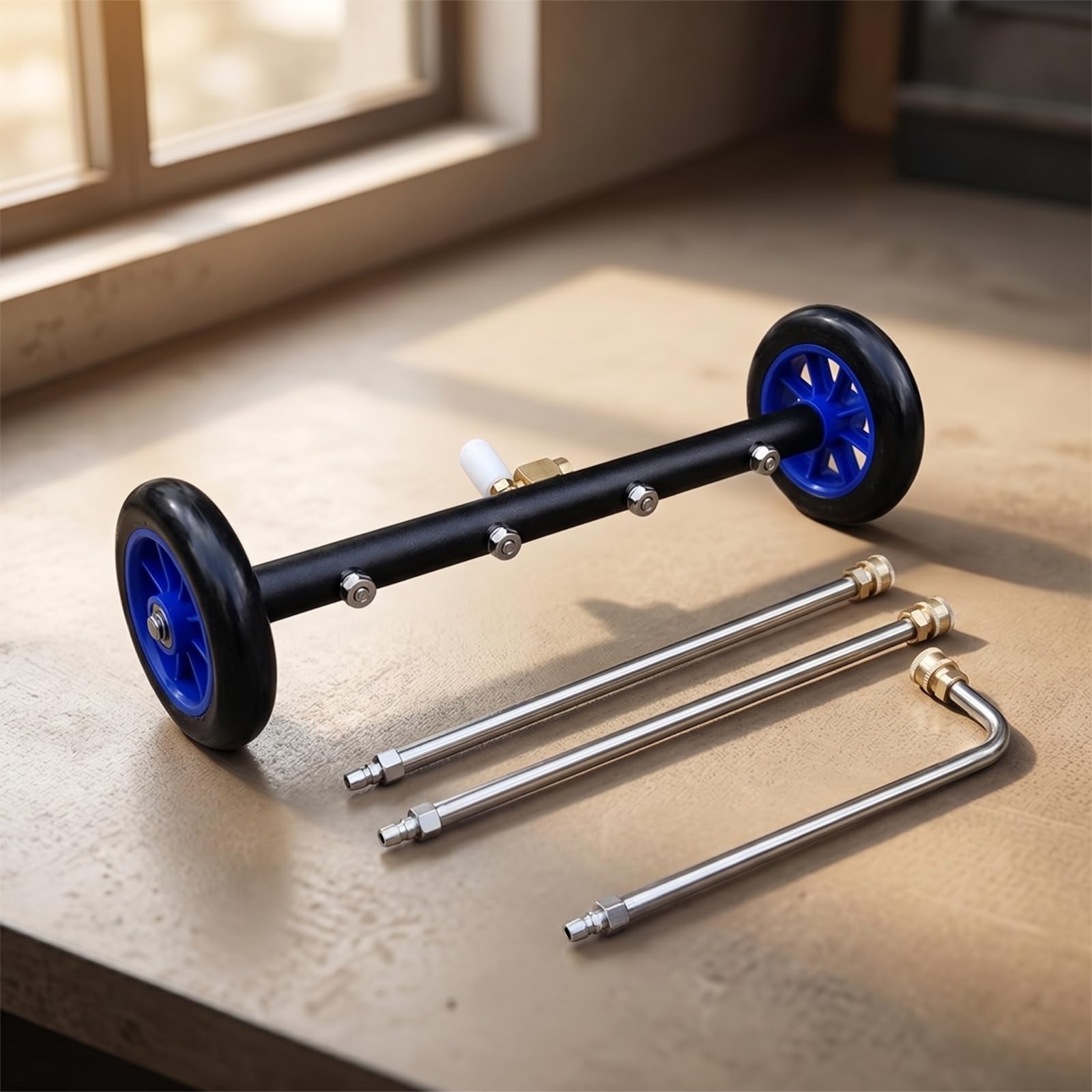 Limpiador Alta Presión con Ruedas Ajustable Tobera Tubo Alta Presión Multifuncional Pistola con Conexión Rápida 1/4 Pulgadas, Azul