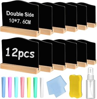 12 Pcs Mini Chalkboard Sign Double Sided Small Blackboard with Wooden Base Message Tabletop Board with Chalk and Eraser for School Wedding Birthday Bar and Party Event Decoration