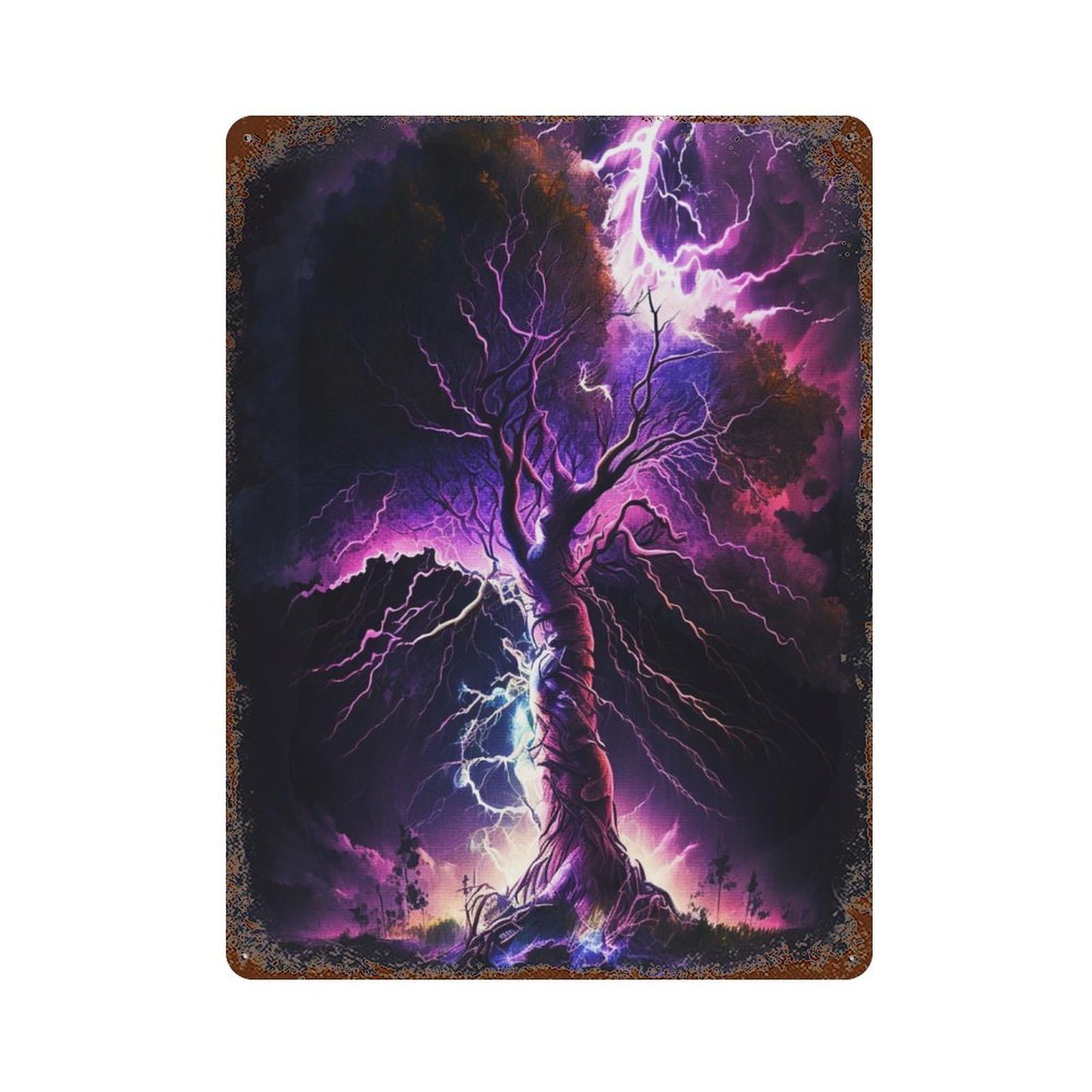 Abstract Lightning Strike Vintage Wall Sign 15.7"x11.8", Rust Effect Metal Decor for Farmhouse, Kitchen And Entryway Decor