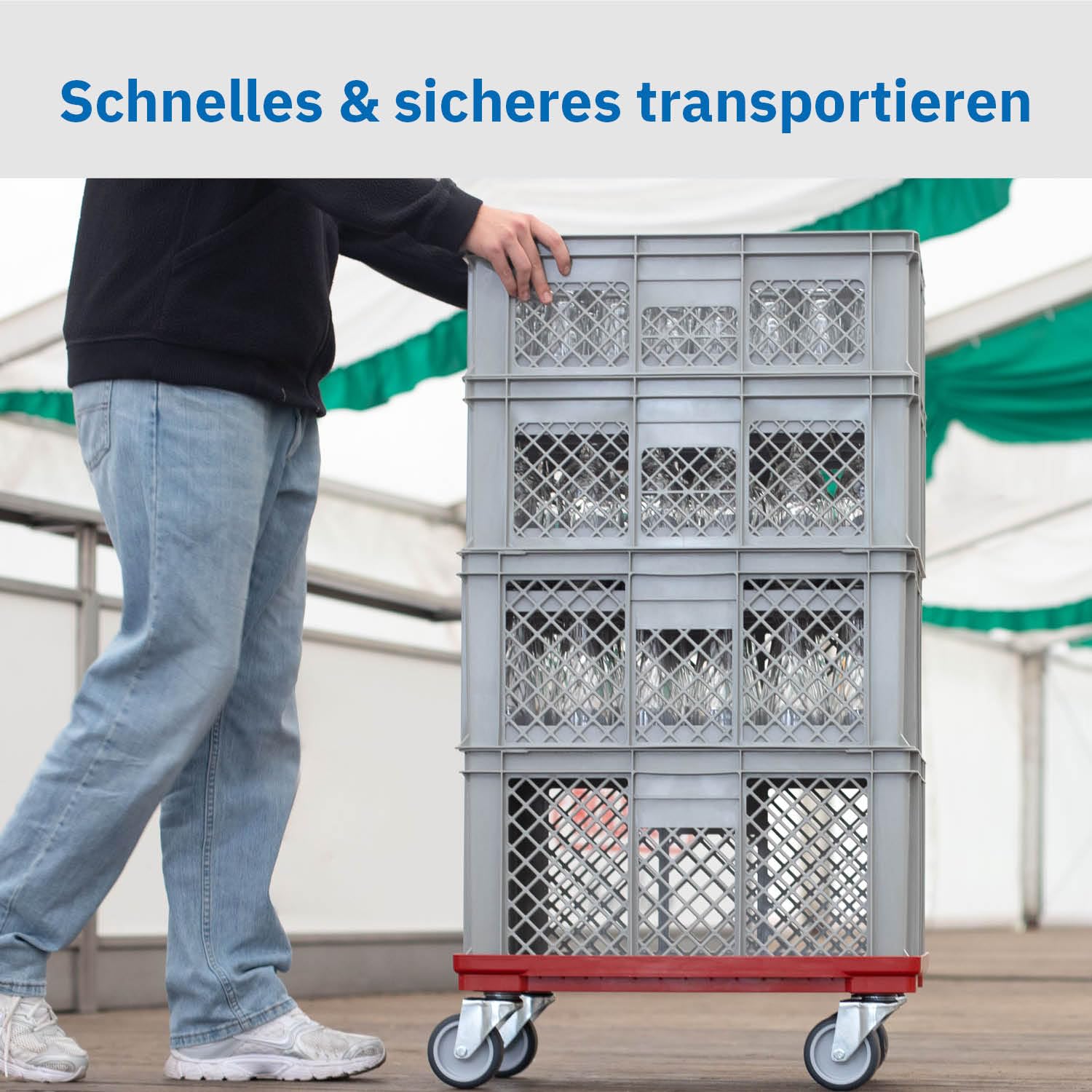 Stabiler Transportroller für Kisten/Eurobehälter | 60x40 cm mit 4 Lenkrollen | Eurobehälter Rolly | Transporthilfe für Stapelboxen oder Kisten | Kistenroller