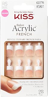 KISS Salon Acrylic French Manicure Set, Style “Halo Effect”, Nail Kit Includes Pink Gel Nail Glue (Net Wt. 2 g / 0.07oz.), Mini Nail File, Manicure Stick, and 28 Fake Nails
