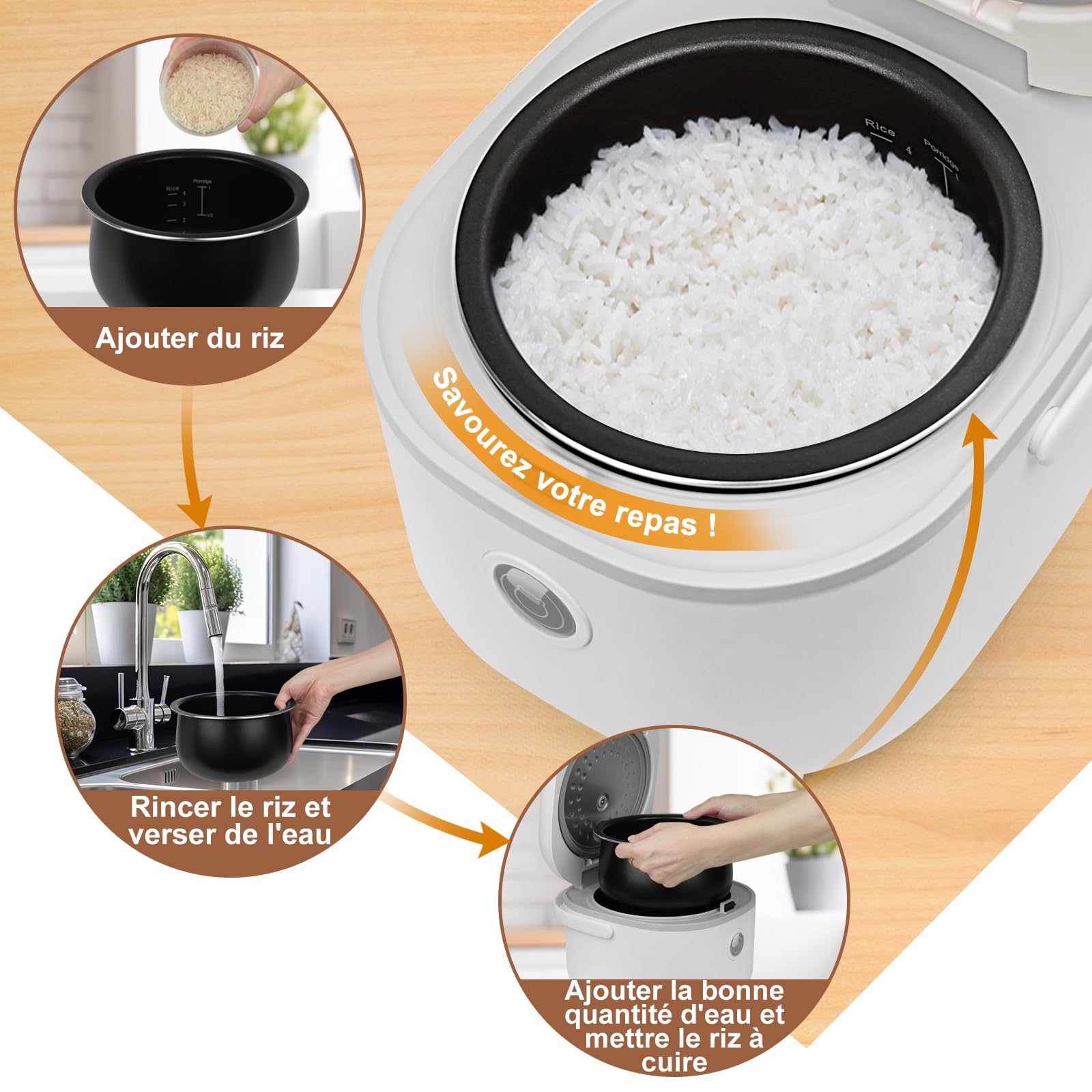 Bear Cuiseur de riz 4 tasses (non cuit) avec Cuiseur Vapeur, Multifonctionnel 350W Electric Mini Rice Cooker,6 Fonctions de Cuisson du riz pour 2-4 personnes,Blanc