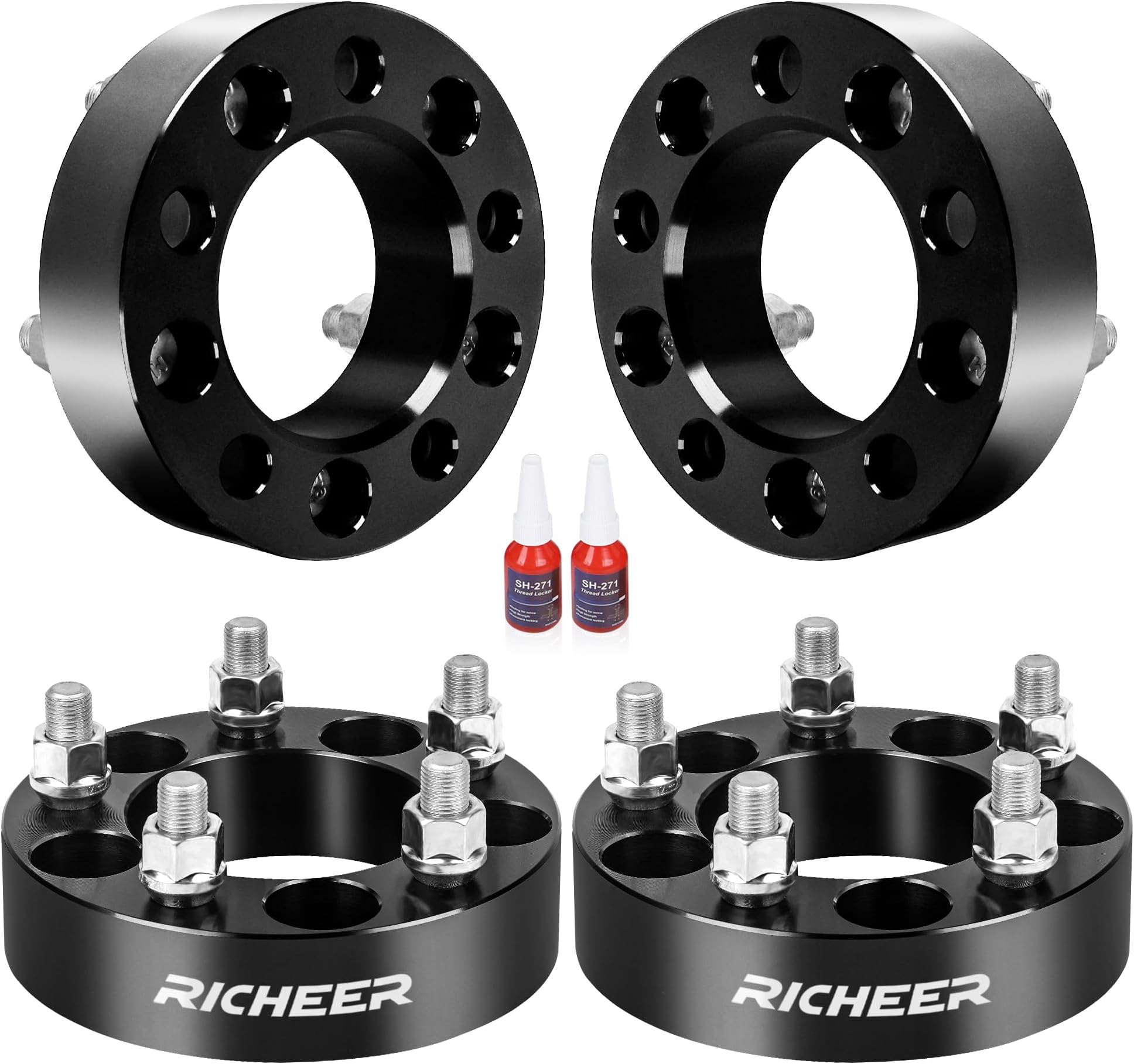 Richeer 5x4.5 Wheel Spacers for YJ TJ XJ KJ KK ZJ Wrangler Explorer Mustang Edge Ranger, 4PCS 1.5 inch 5x114.3mm 5 Lug Forged Wheel Spacer with 1/2-20 Studs 82.5 mm Center