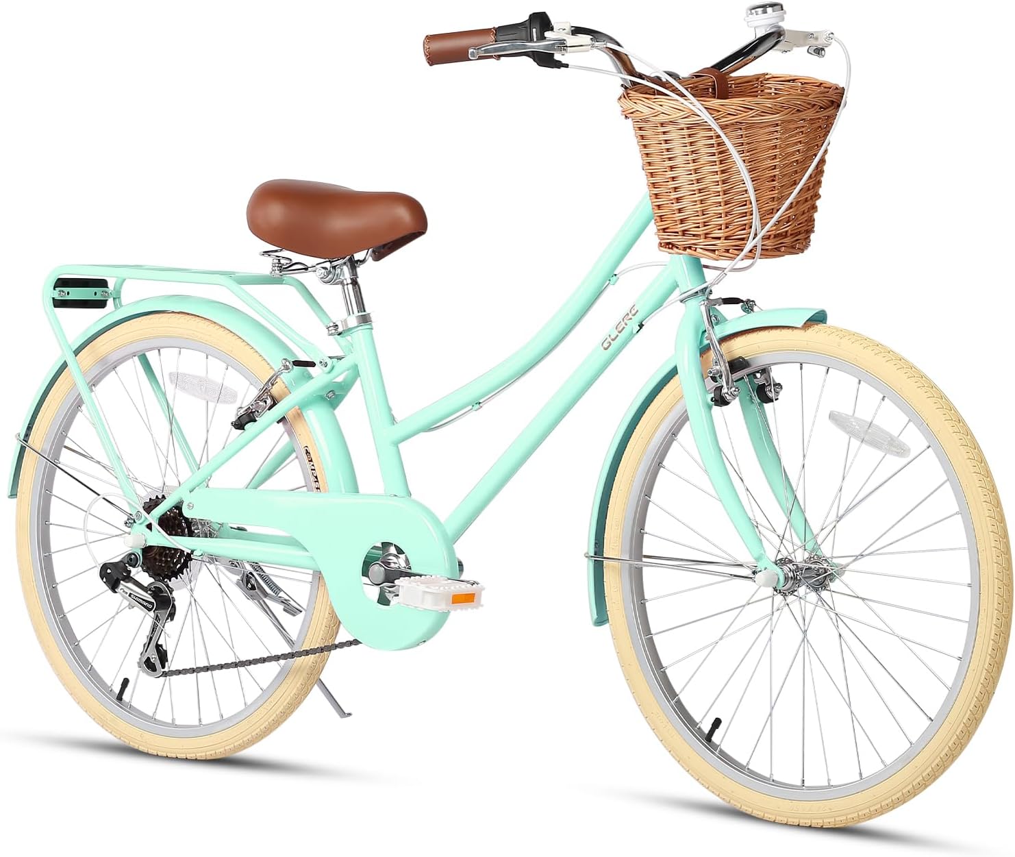 Missy 20" 24" 26" inch Girl Cruiser 6-Speed Hybrid City Bicycle for Youth Over 6 Years Old with Wicker Basket & Lightweight, Multiple Colors Mint Green 24 Inch / Having Rack