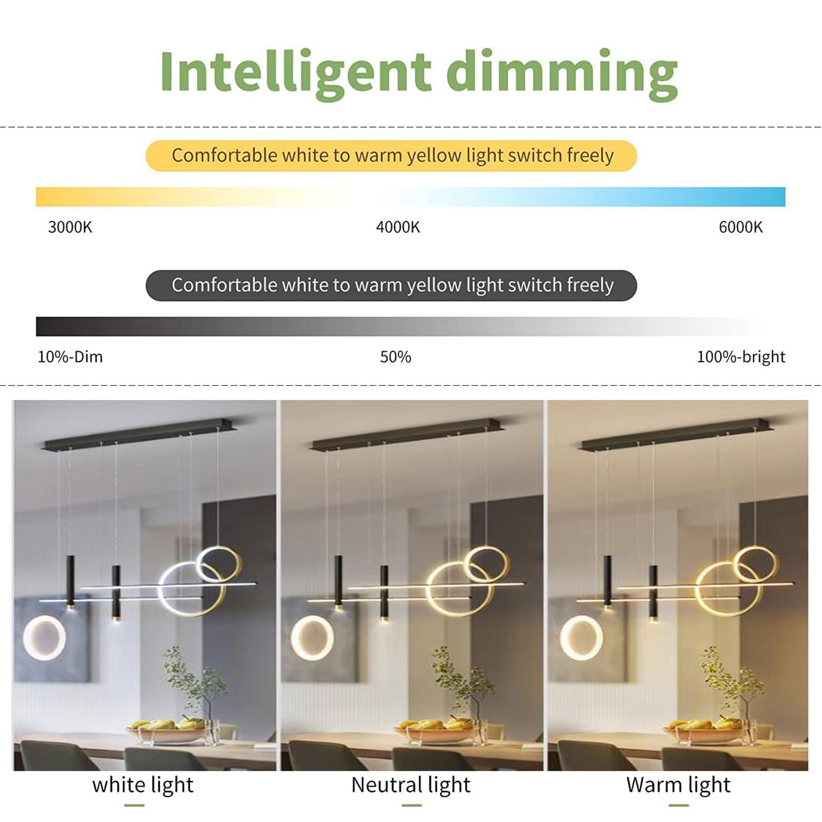 Lámparas colgantes lineales para Isla de cocina, iluminación LED regulable con Control remoto, anillo contemporáneo, lámpara colgante Ajustable para dormitorio, comedor, Sala de e