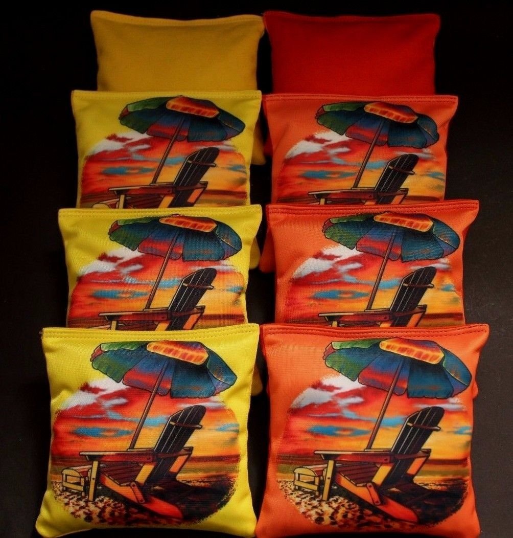 BackYardGamesUSA Tropical Sunset Beach Yellow & Orange 8 Regulation Cornhole Bean Bags B329