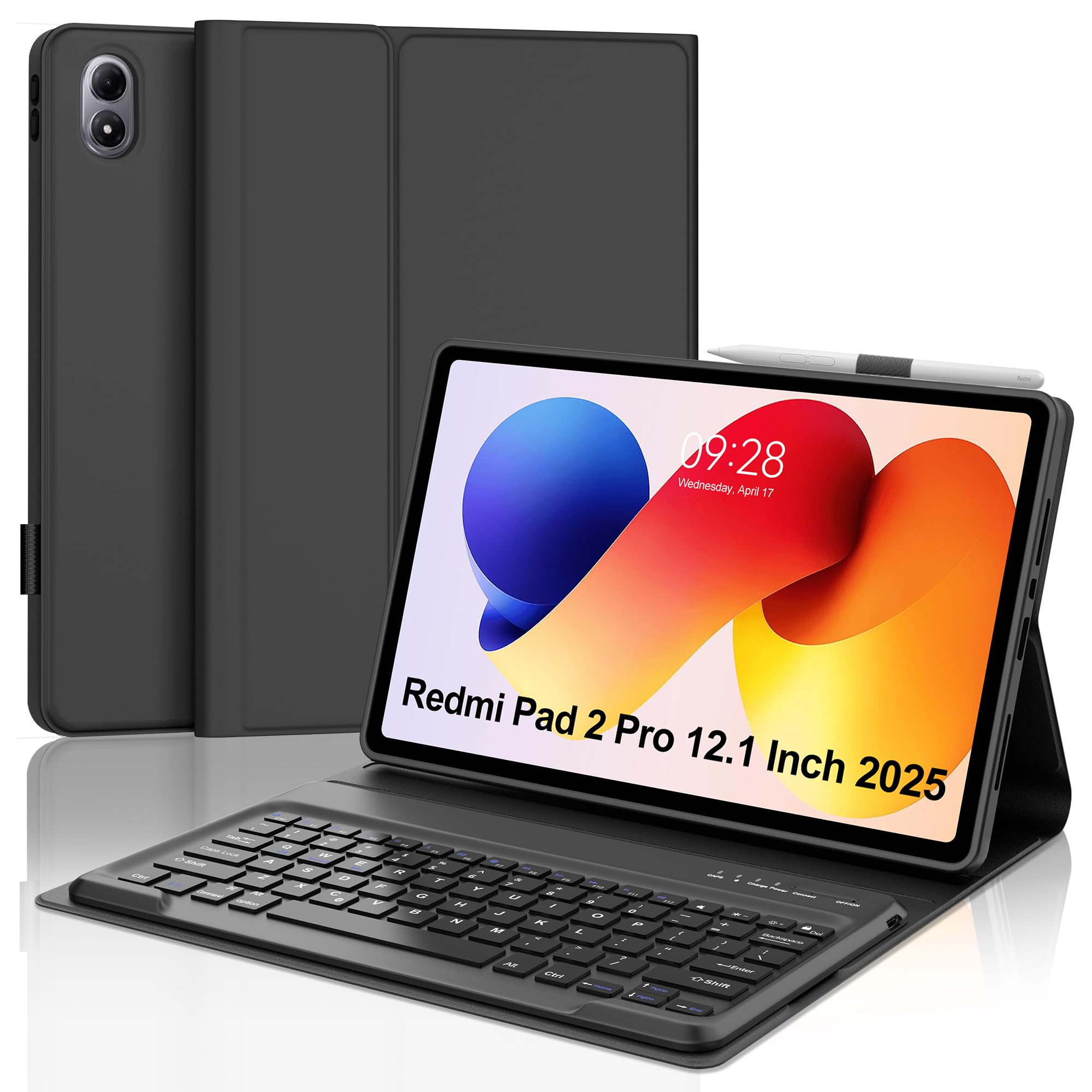 Keyboard Case for Xiaomi Redmi Pad 2 Pro 12.1'' 2025/Mi Pad Pro2024/Xiaomi Poco Pad12.1 Inch Case with Key Board, Detachable Bluetooth Keypad Cover with Pen Slot for Redmi Pro 12.1in Tablet, Black-image-29