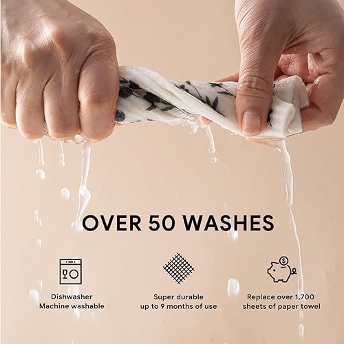 Miniatura 5 de RECYCO Paños suecos para cocina  5 paquetes de trapos geométricos lavables  Toallas de papel de limpieza reutilizables de celulosa  Paño de cocina